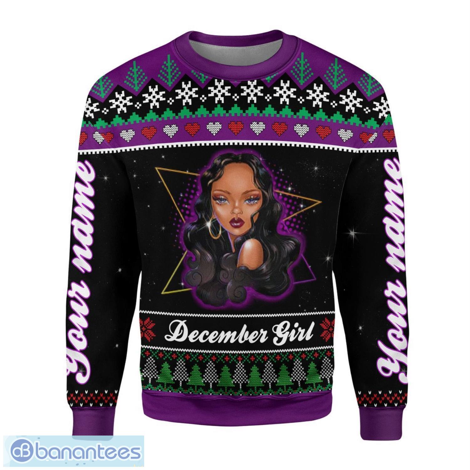 Personalized Name December Girl Knows More Than She Says 3D Ugly Christmas Sweater Christmas Gift Product Photo 2
