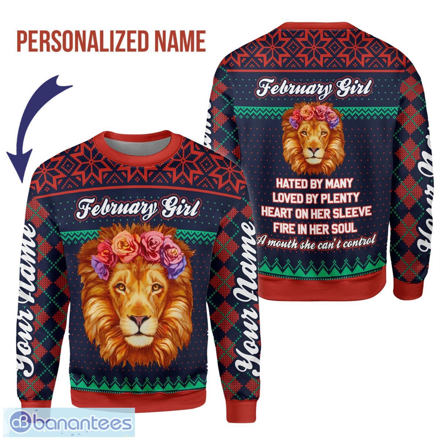 Personalized Name February Girl Fire In Her Soul A Mouth She Can't Control 3D Ugly Christmas Sweater Christmas Gift Product Photo 1