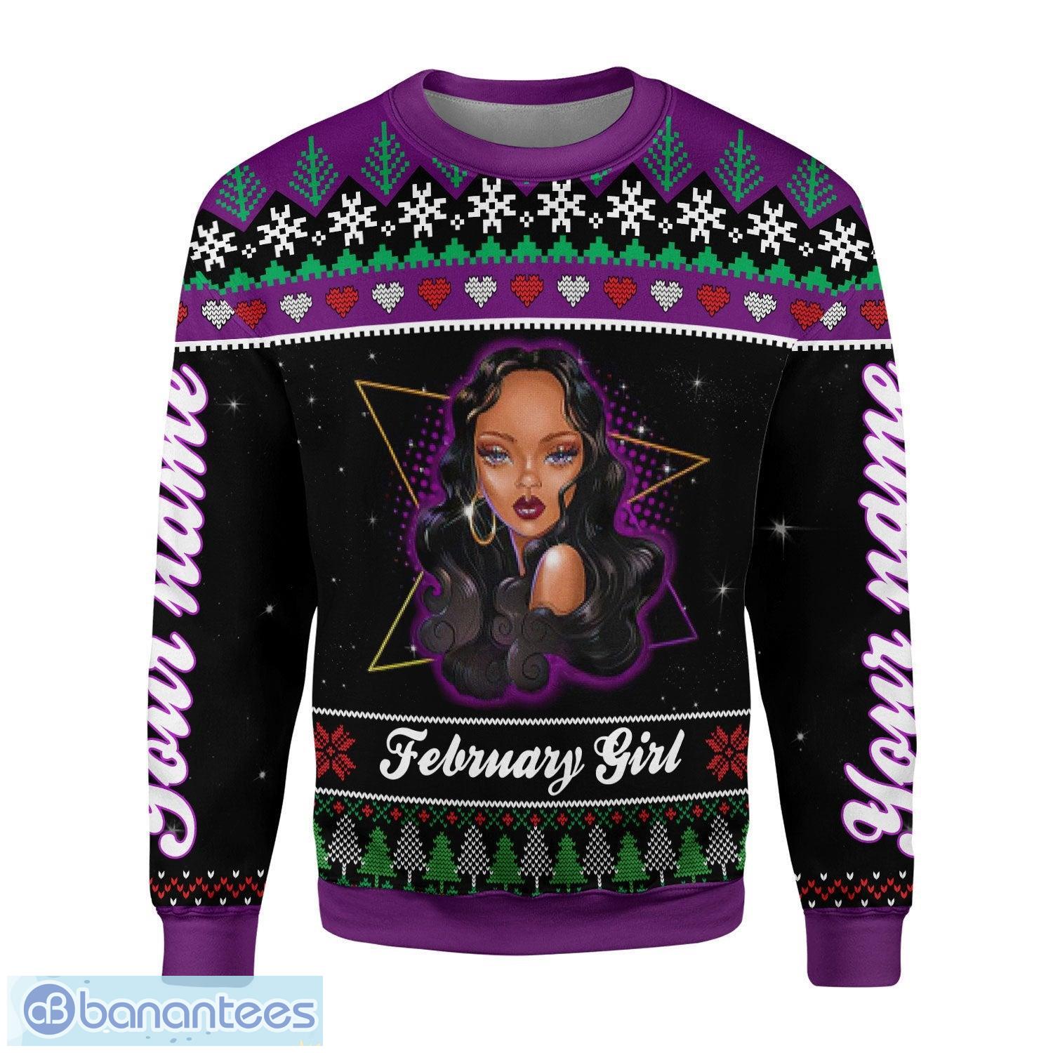 Personalized Name February Girl Knows More Than She Says 3D Ugly Christmas Sweater Christmas Gift Product Photo 2