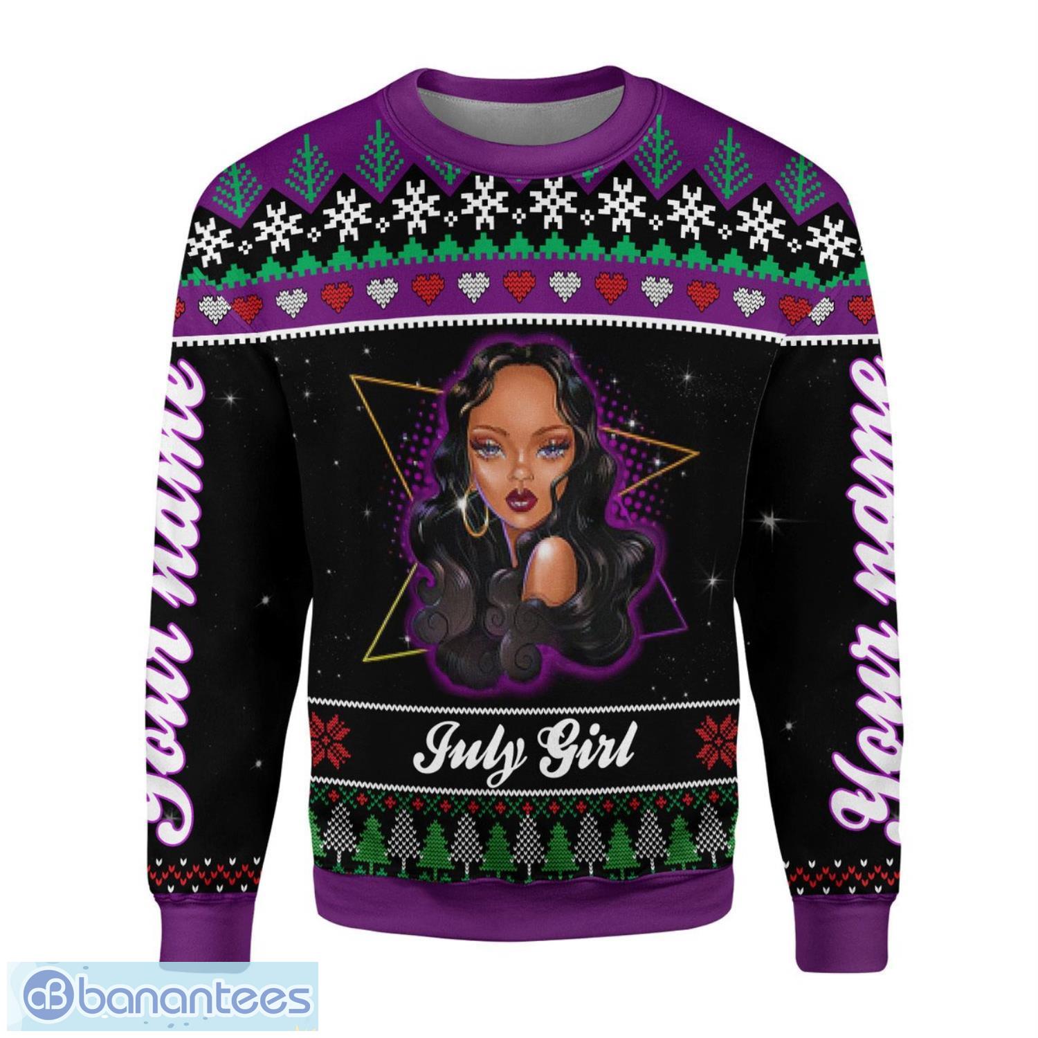 Personalized Name July Girl Knows More Than She Says 3D Ugly Christmas Sweater Christmas Gift Product Photo 2