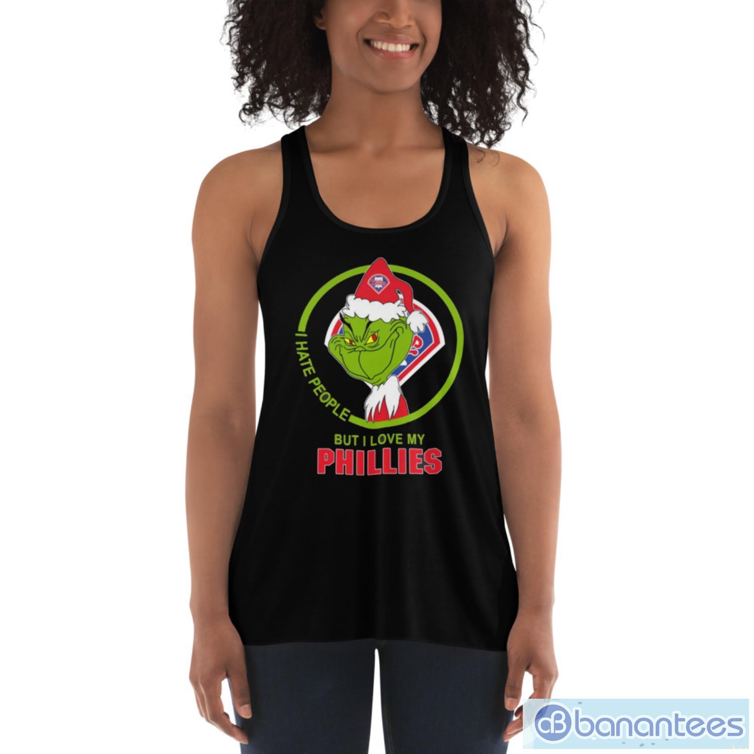 philadelphia phillies mlb christmas grinch i hate people but i love my favorite baseball team t shirt 3 image Philadelphia Phillies MLB Christmas Grinch I Hate People But I Love My Favorite Baseball Team T Shirt Product Photo