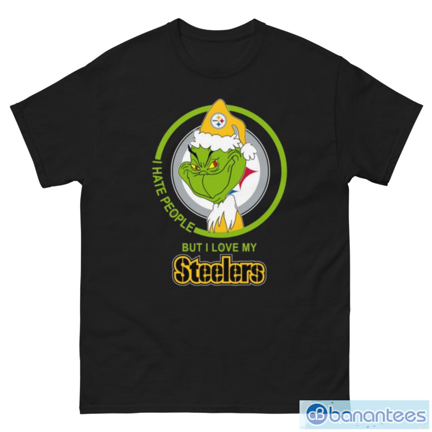 Pittsburgh Steelers NFL Christmas Grinch I Hate People But I Love My  Favorite Football Team T Shirt - Banantees