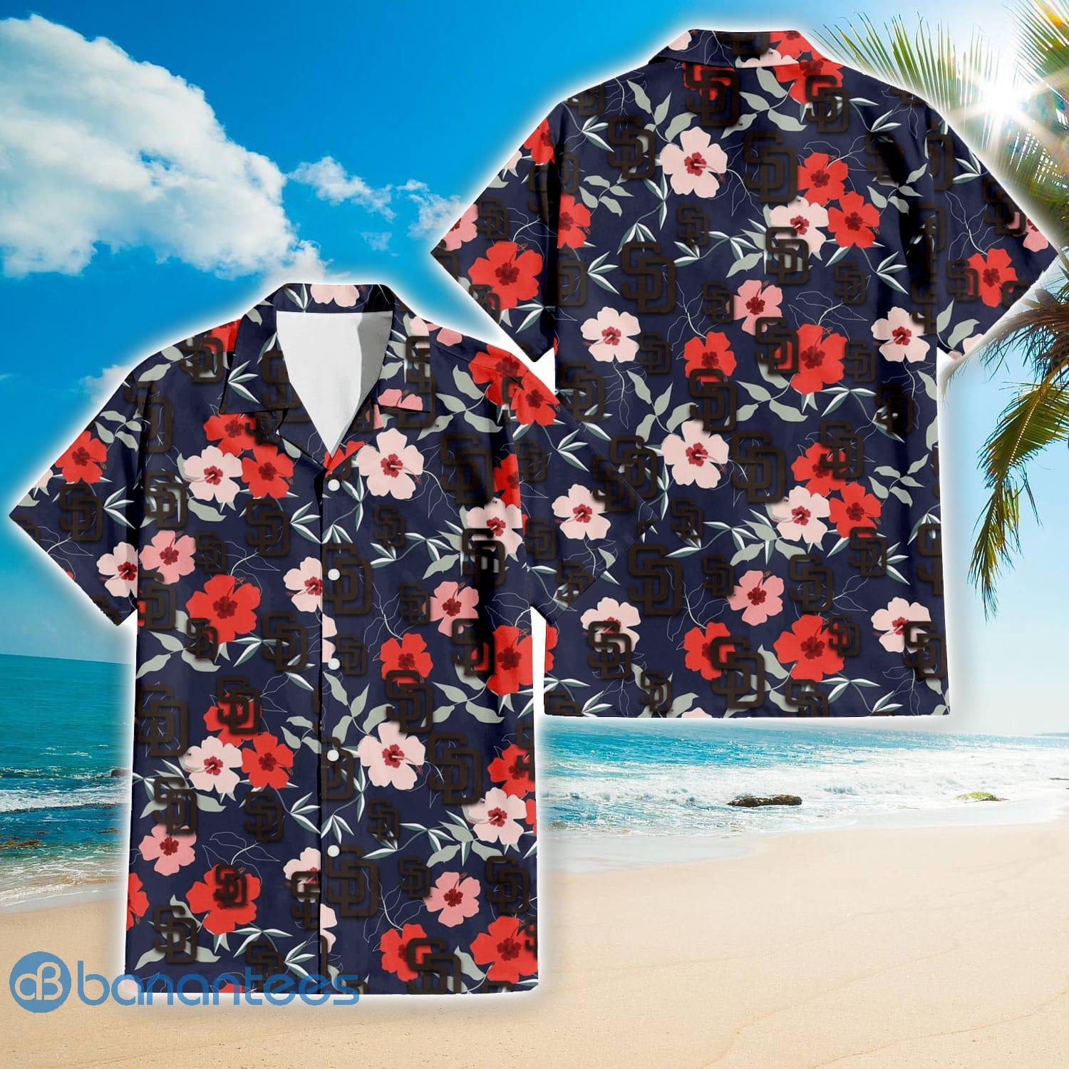 Cleveland Indians Logo And Red Pink White Hibiscus 3D Hawaiian Shirt For  Fans