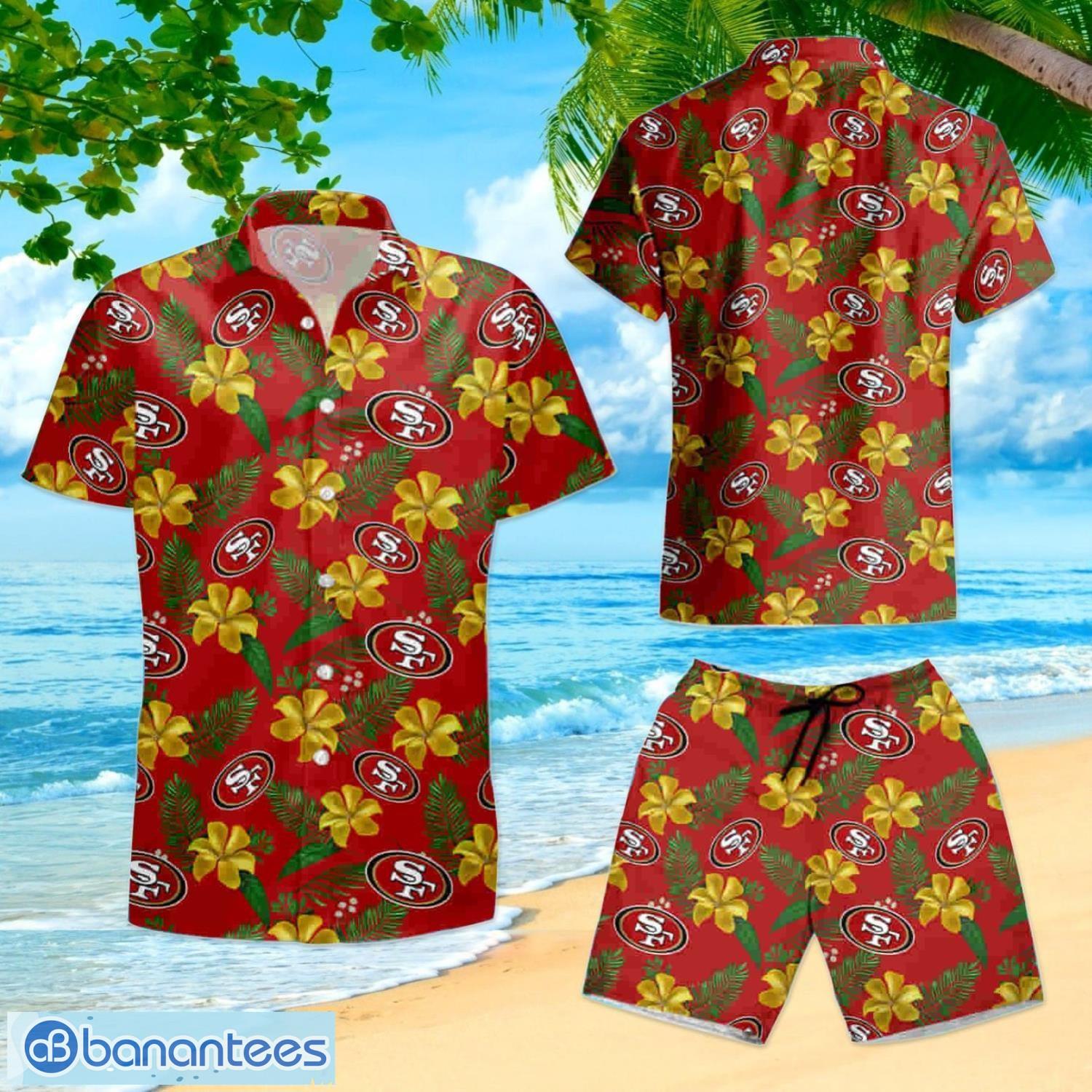 San Francisco 49ers Logo Flowers Hawaii Shirt Summer Button Up Shirt For Men  Beach Wear Short