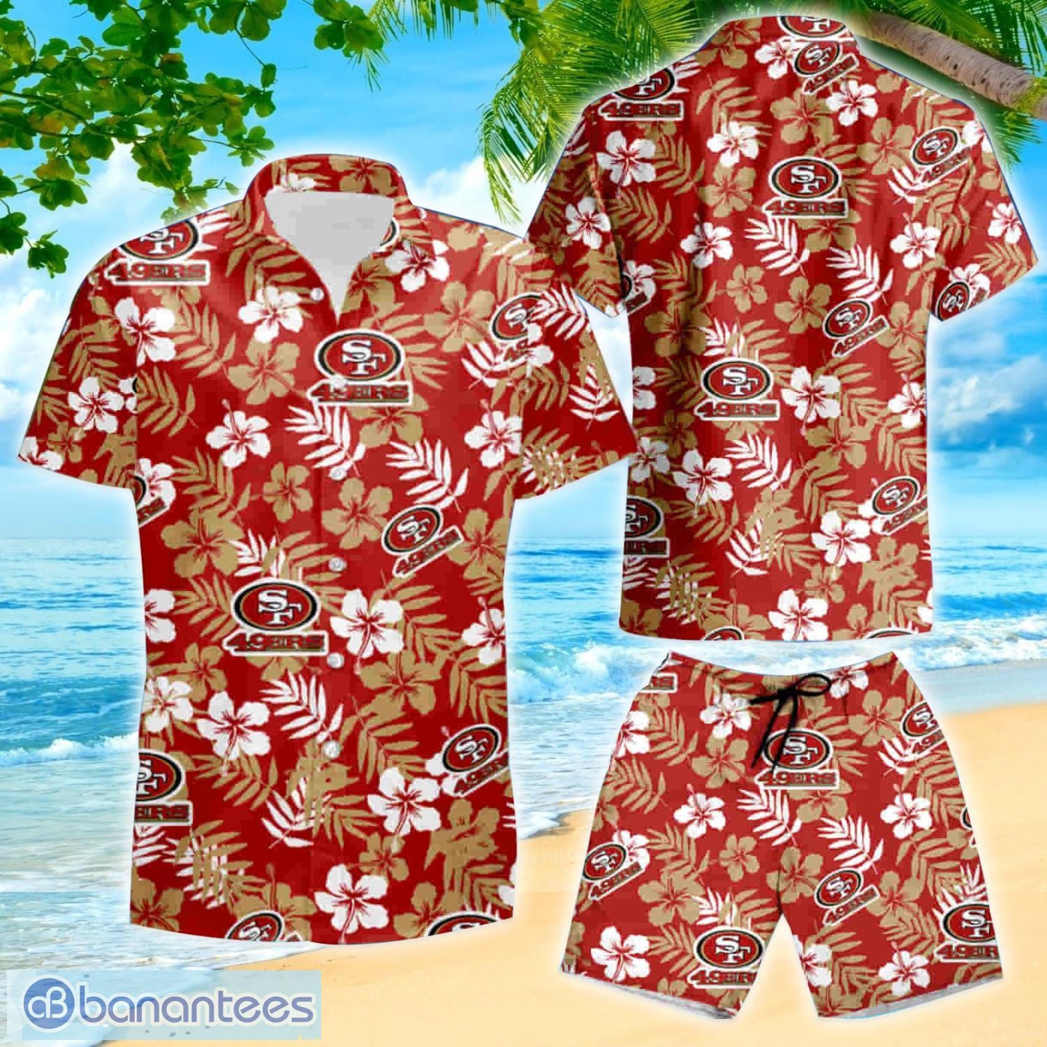 San Francisco 49Ers Logo And Tropical Pattern Short Sleeve Hawaiian Shirt  And Short - Banantees