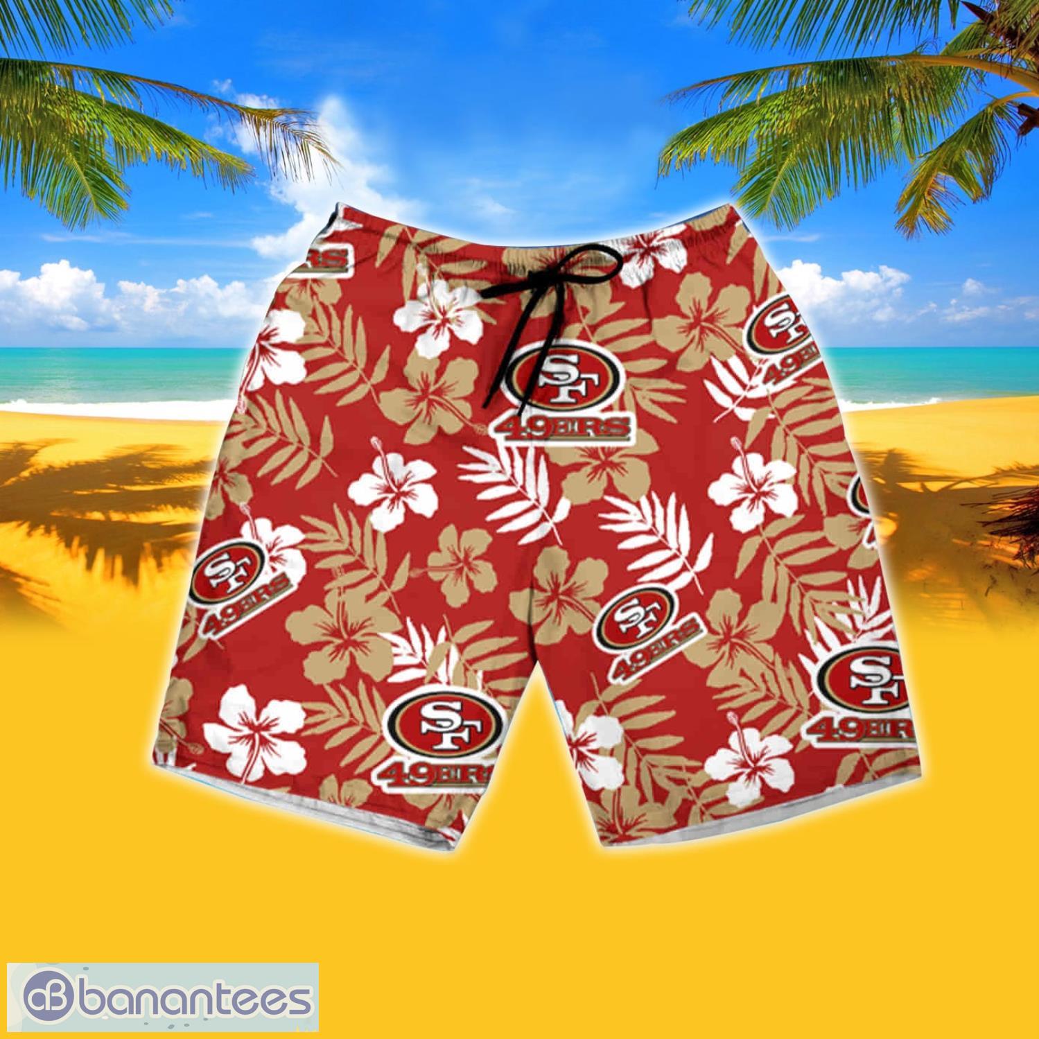 San Francisco 49Ers Many Logo And Flower Hawaii Summer Hawaiian Shirt And  Short