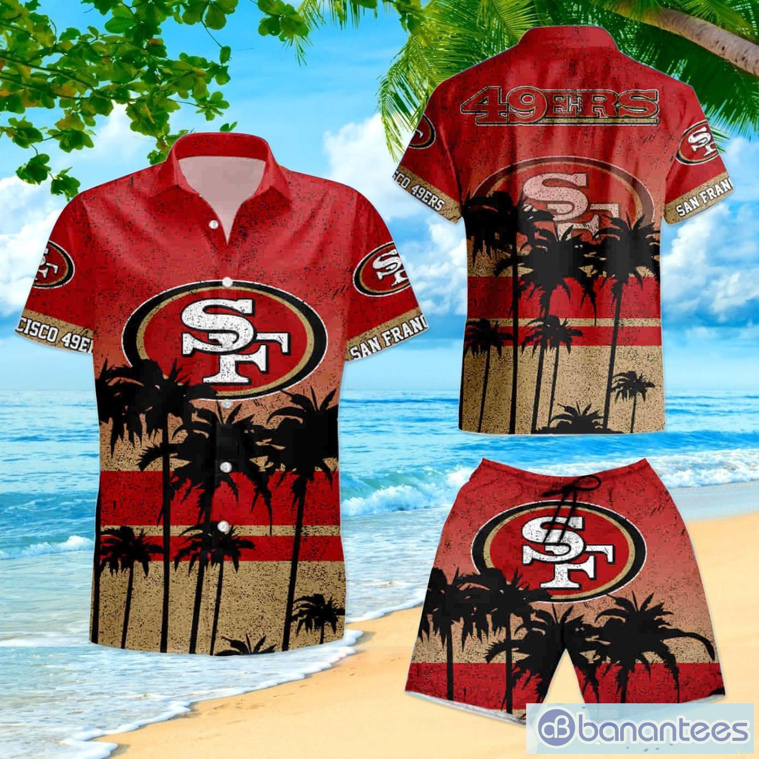 San Francisco 49Ers Logo And Tropical Pattern Short Sleeve Hawaiian Shirt  And Short - Banantees