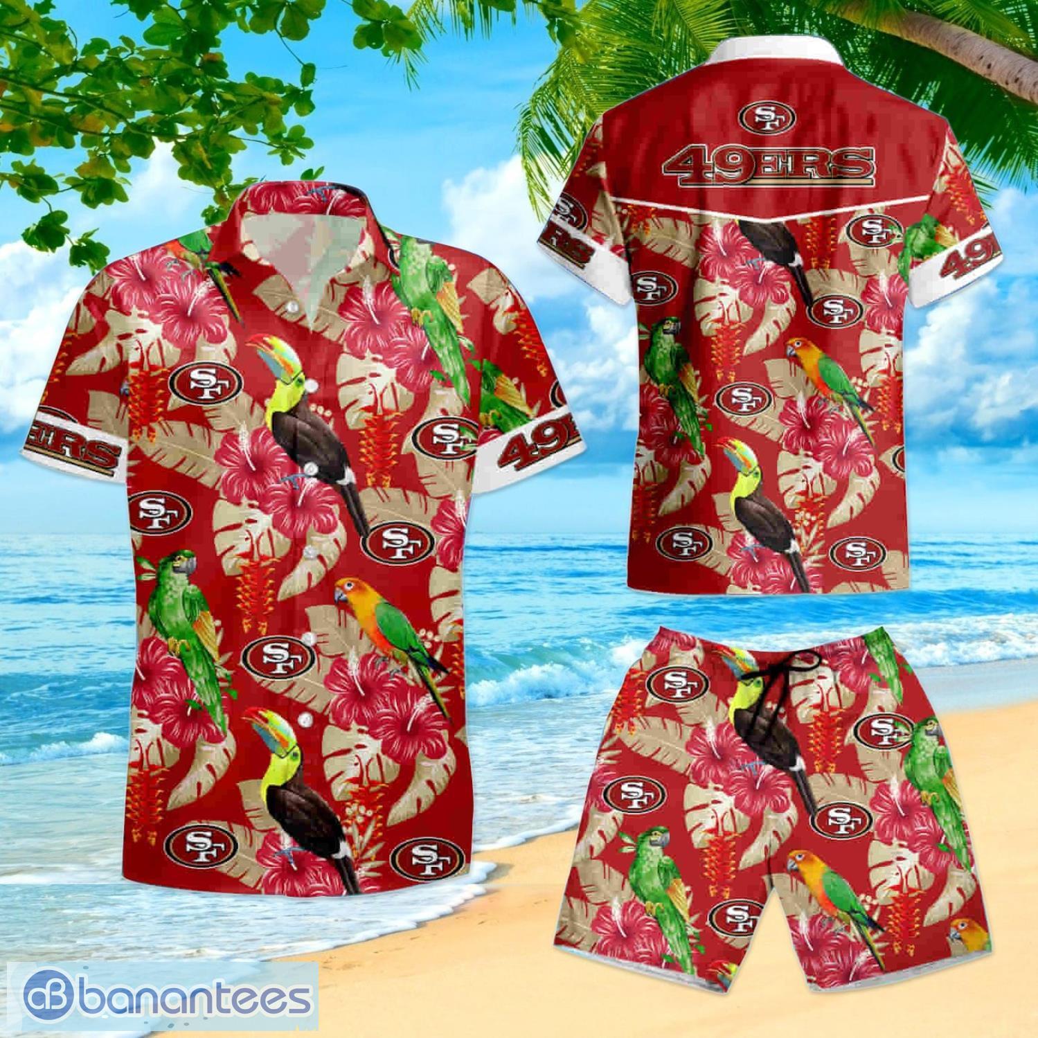 San Francisco 49Ers Logo And Tropical Pattern Short Sleeve Hawaiian Shirt  And Short - Banantees