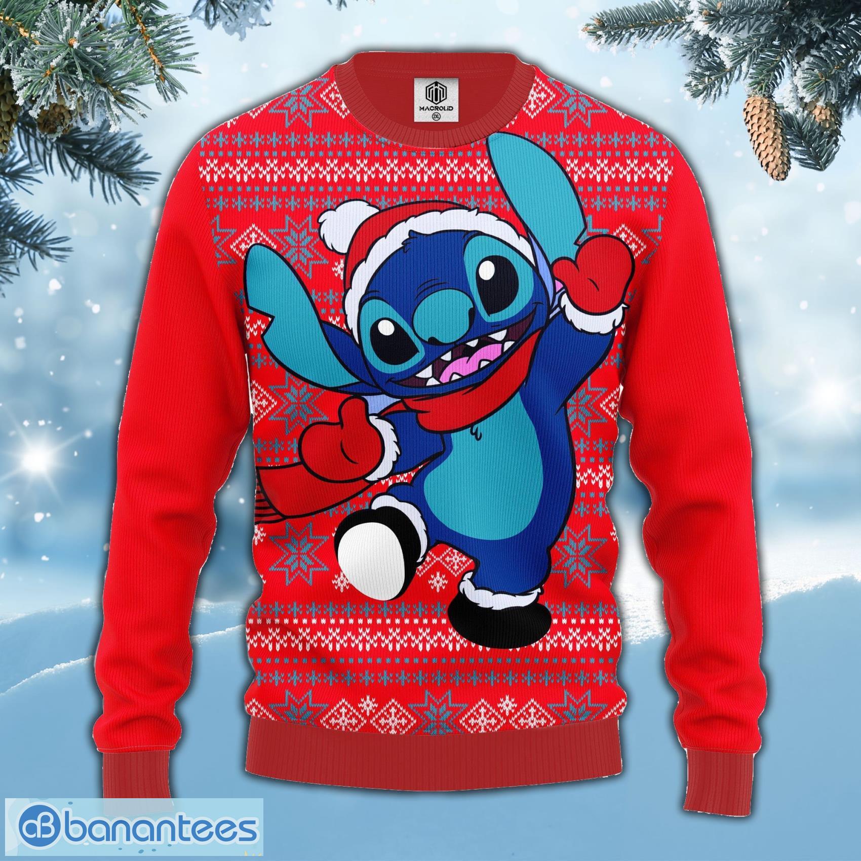 Santa Stitch Winter Lilo And Stitch Disney AOP Print Christmas Ugly Sweater  For Men Women - Banantees