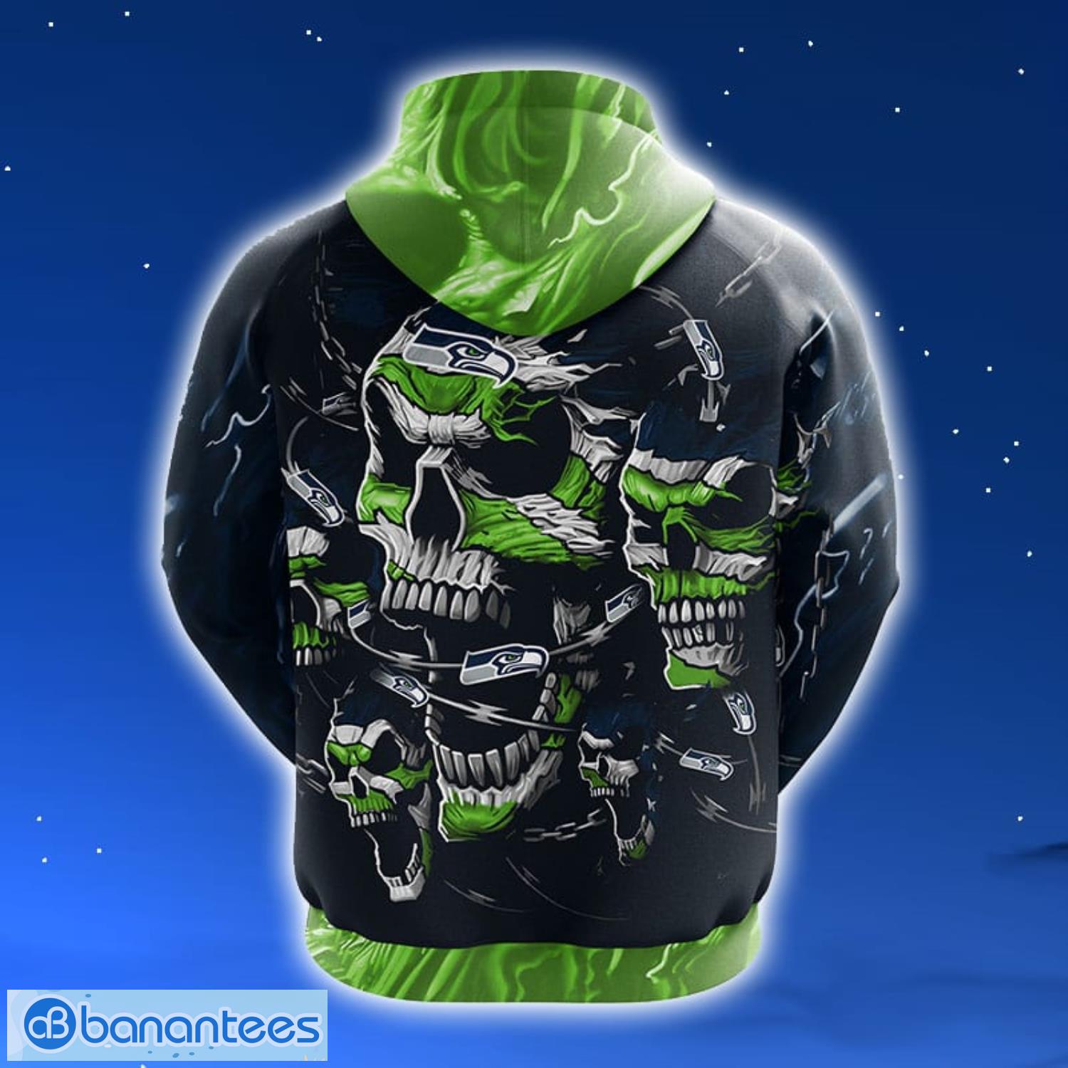 Seattle Seahawks NFL Skull Funny Green 3D Hoodie Zip Hoodie For