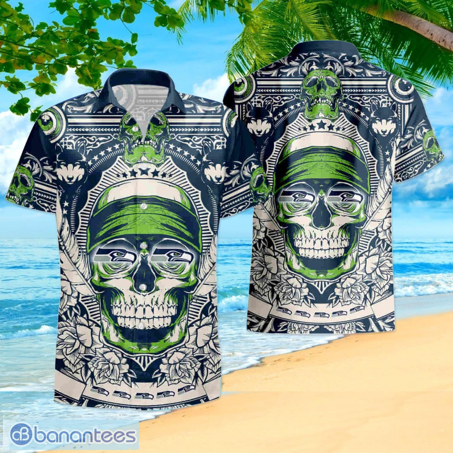 Seattle Seahawks Skull Summer Hawaiian Shirt And Shorts - Banantees