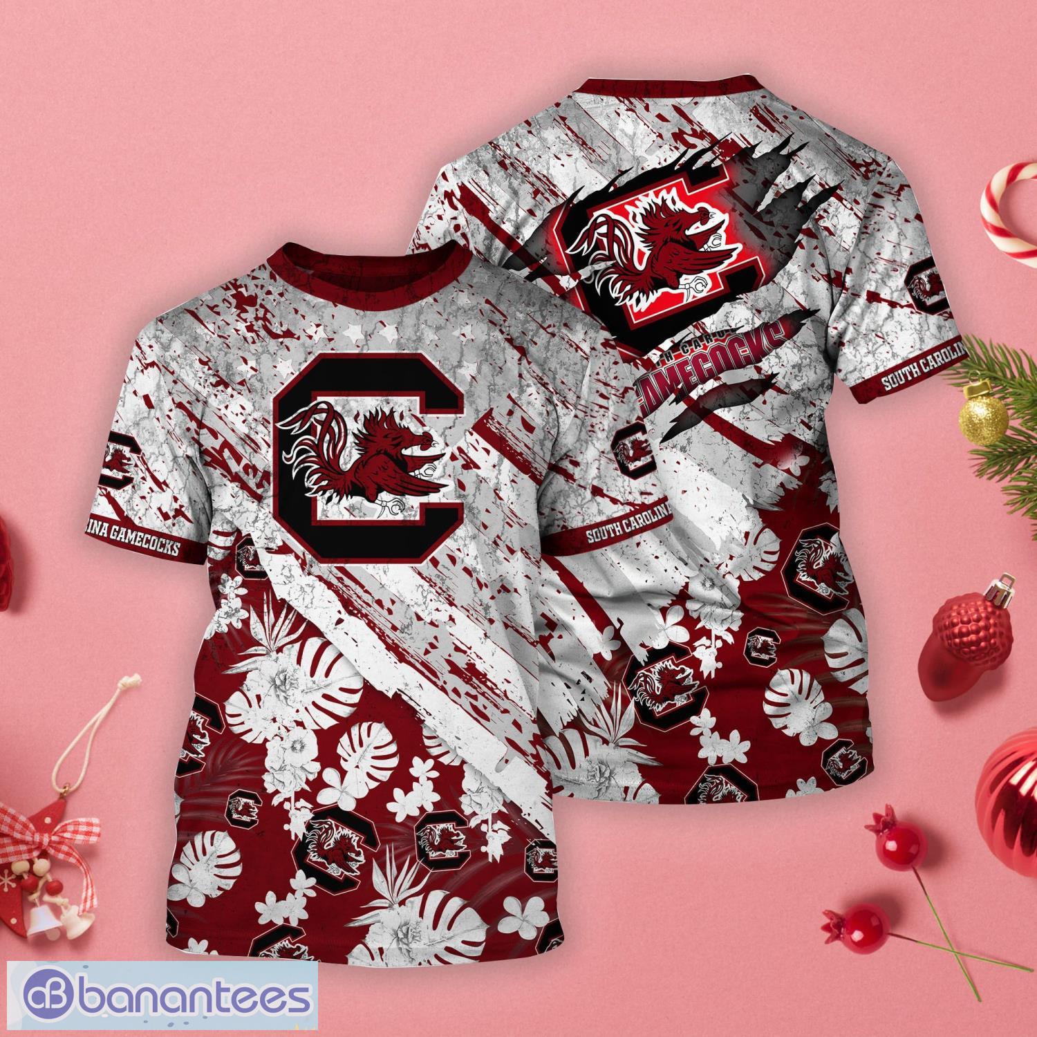 South Carolina Gamecocks Tropical Flower Style And Flag All Over Printed 3D T-Shirt Product Photo 1