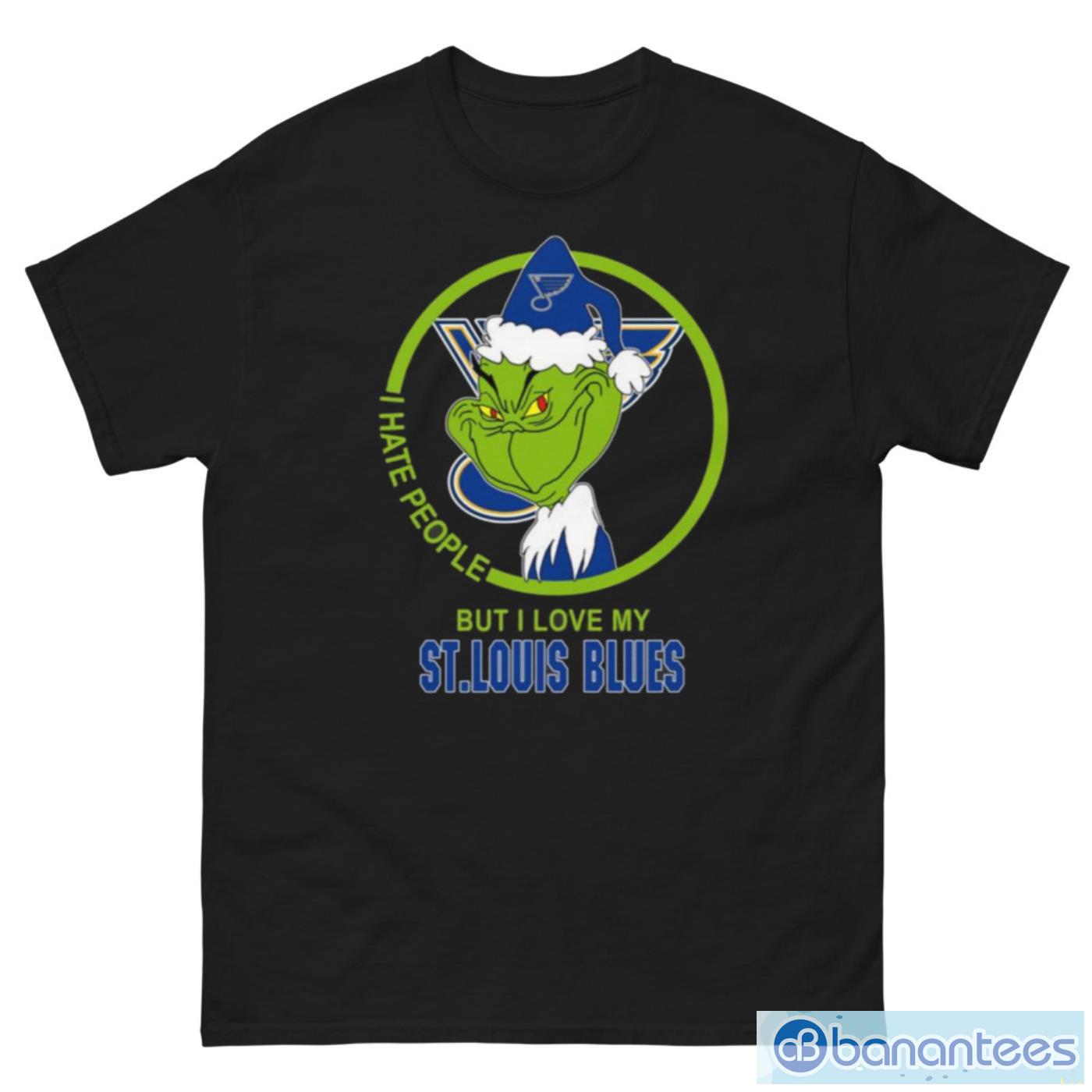 St.Louis Blues NHL Christmas Grinch I Hate People But I Love My Favorite Hockey Team T Shirt - G500 Men’s Classic Tee