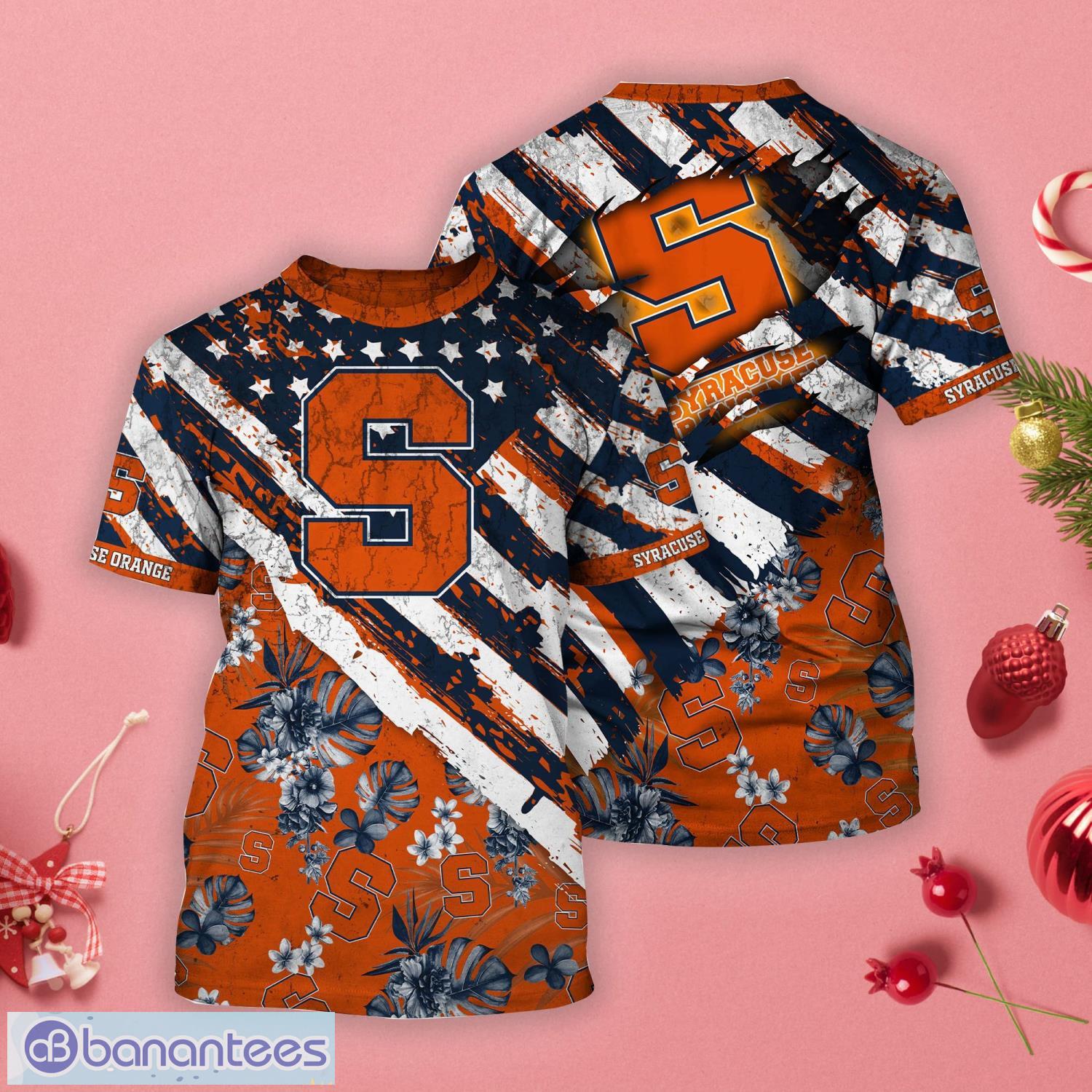 Syracuse Orange Tropical Flower Style And Flag All Over Printed 3D T-Shirt Product Photo 1