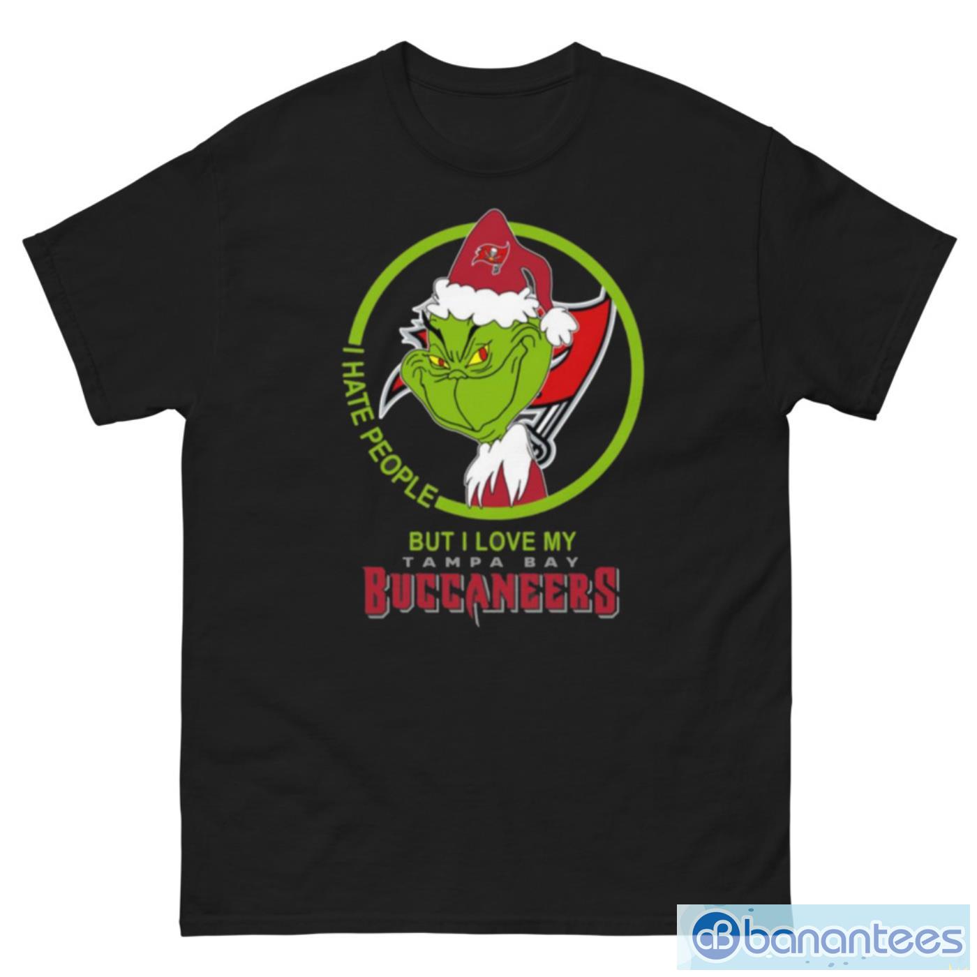 Tampa Bay Buccaneers NFL Christmas Grinch I Hate People But I Love My Favorite Football Team T Shirt - G500 Men’s Classic Tee