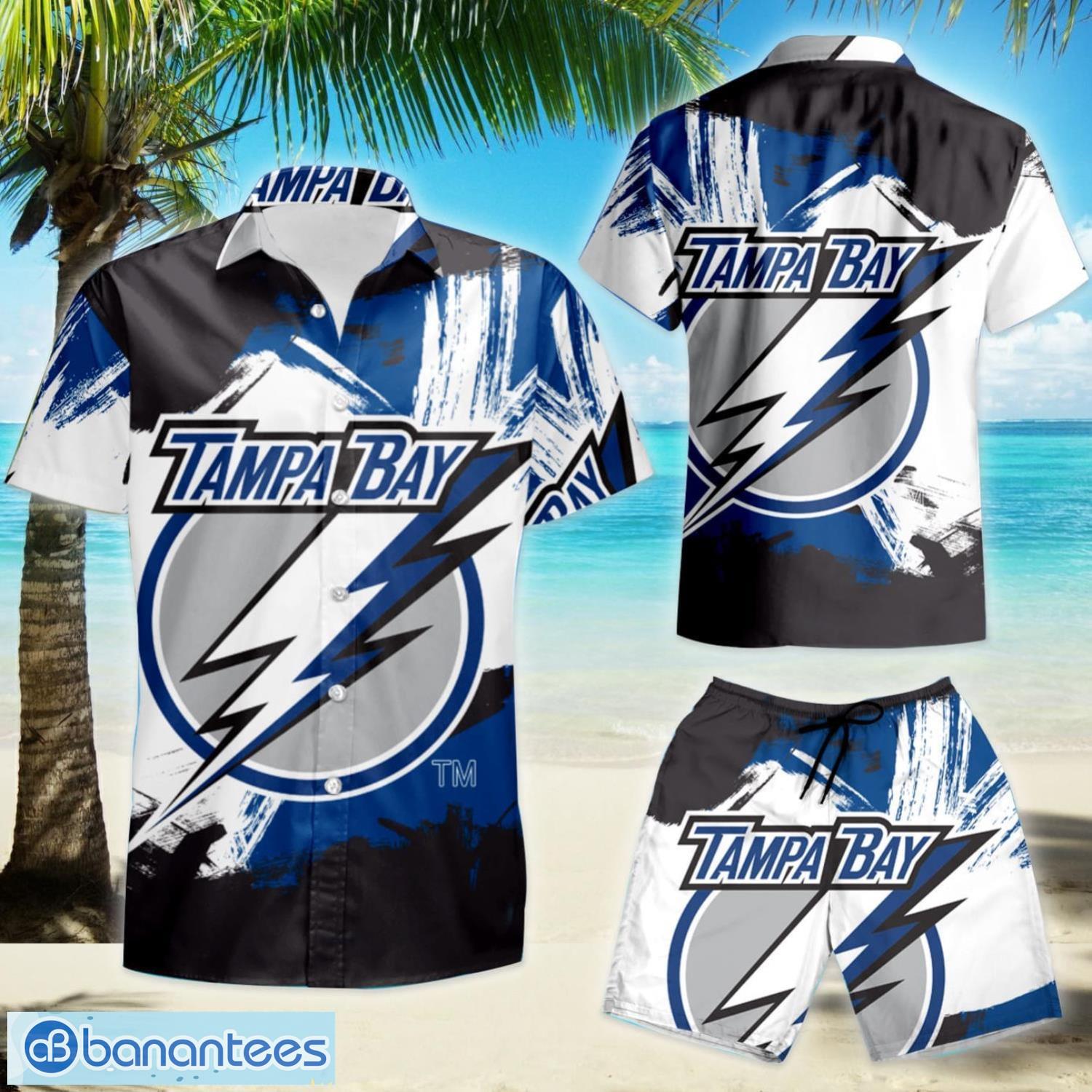 Tampa Bay Lightning White Flower Blue Short Sleeve Hawaiian Shirt And Short  - Banantees