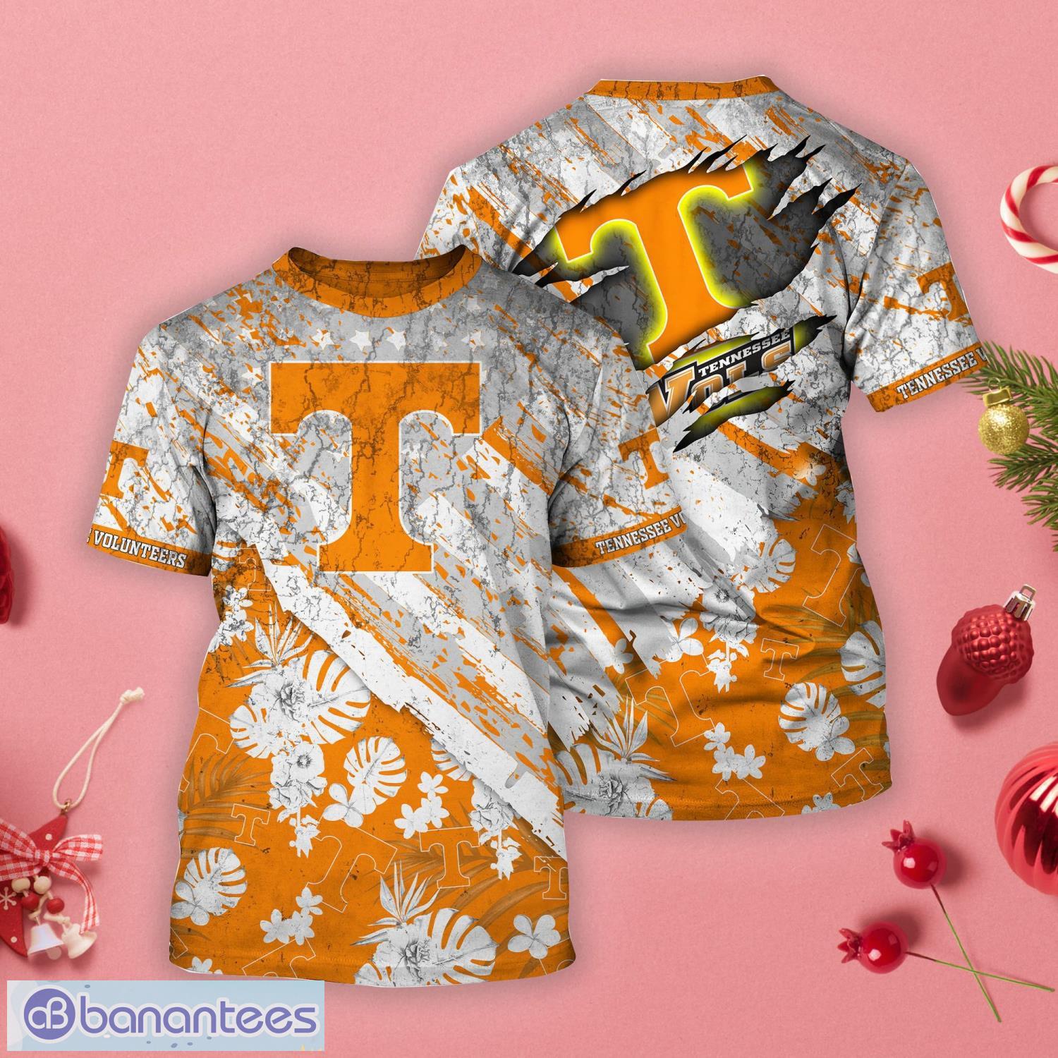 Tennessee Volunteers Tropical Flower Style And Flag All Over Printed 3D T-Shirt Product Photo 1