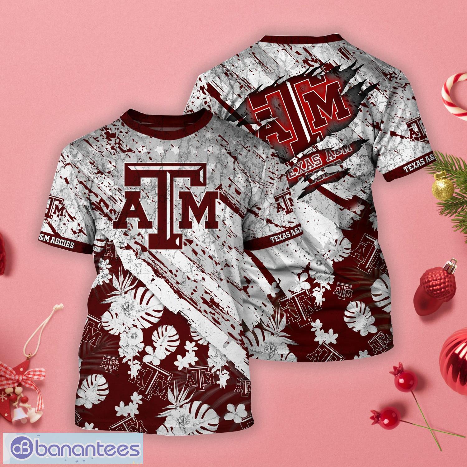 Texas A&M Aggies Tropical Flower Style And Flag All Over Printed 3D T-Shirt Product Photo 1