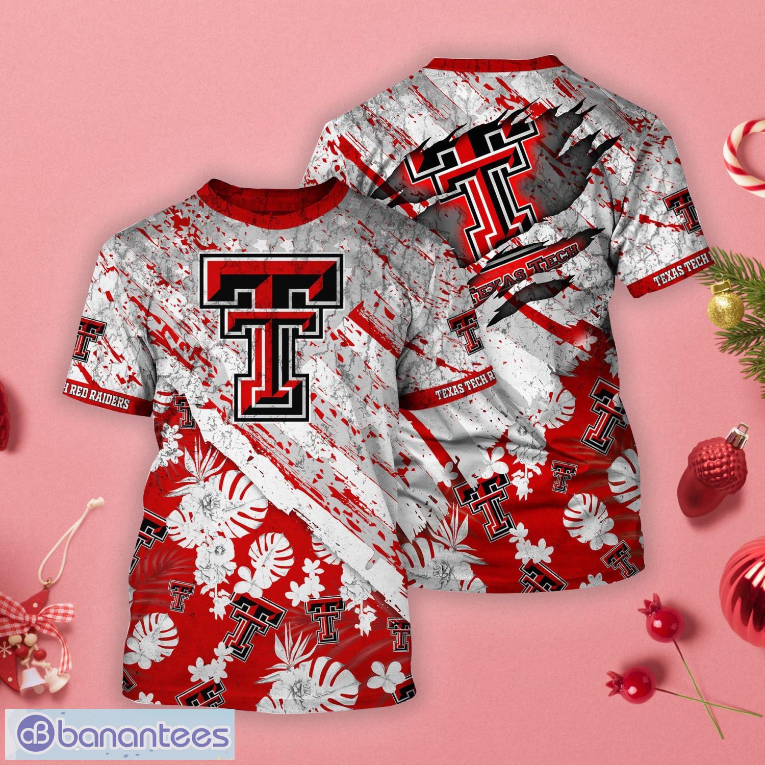 Texas Tech Red Raiders Tropical Flower Style And Flag All Over Printed 3D T-Shirt Product Photo 1