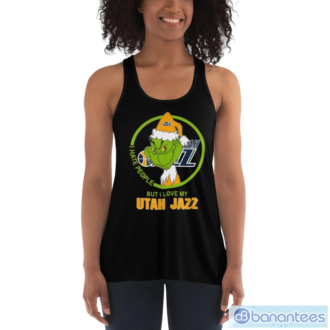utah jazz nba christmas grinch i hate people but i love my favorite basketball team t shirt 3 image Utah Jazz NBA Christmas Grinch I Hate People But I Love My Favorite Basketball Team T Shirt Product Photo