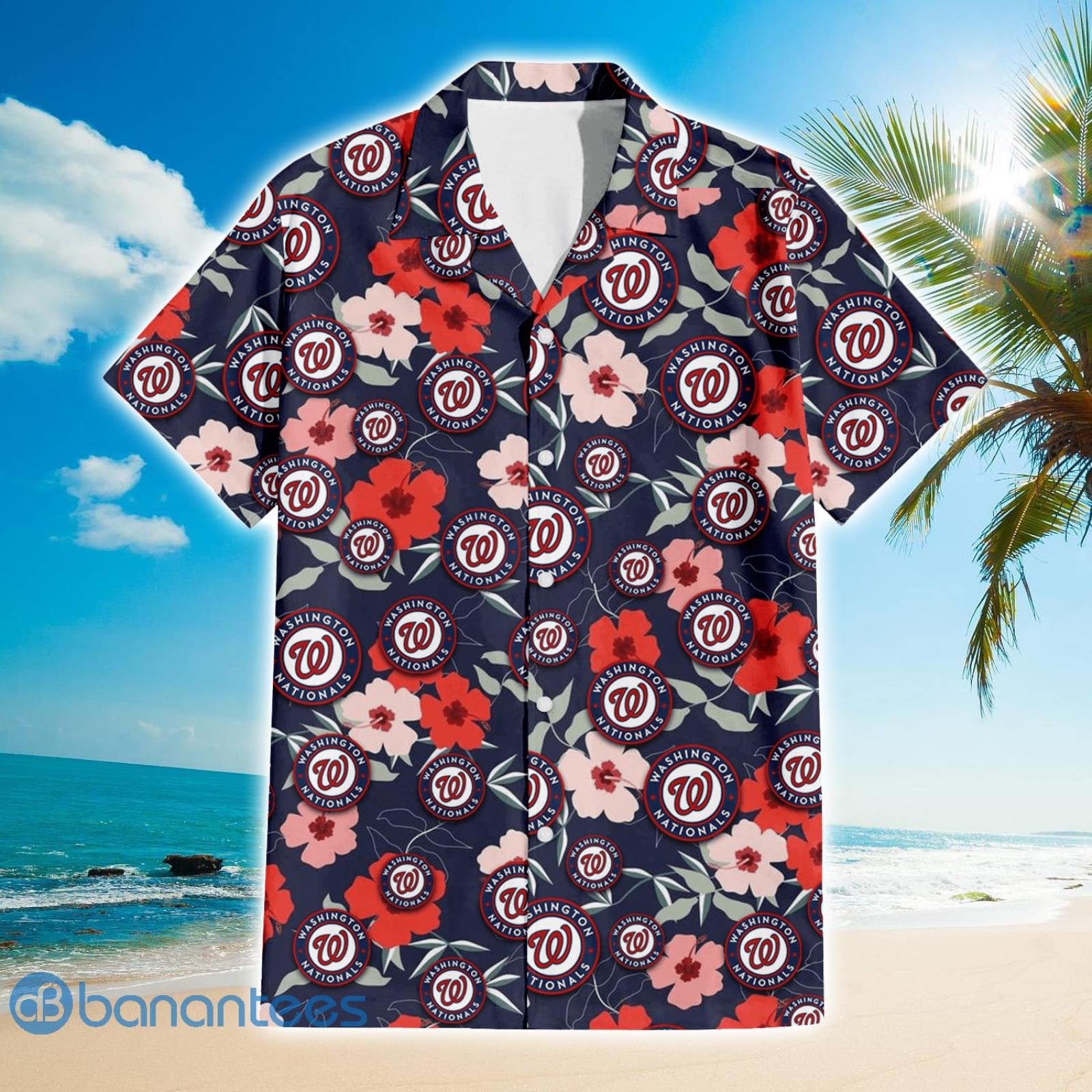 Washington Nationals White Porcelain Flower Pink Hibiscus All Over Printed  3D Hawaiian Shirt - Freedomdesign