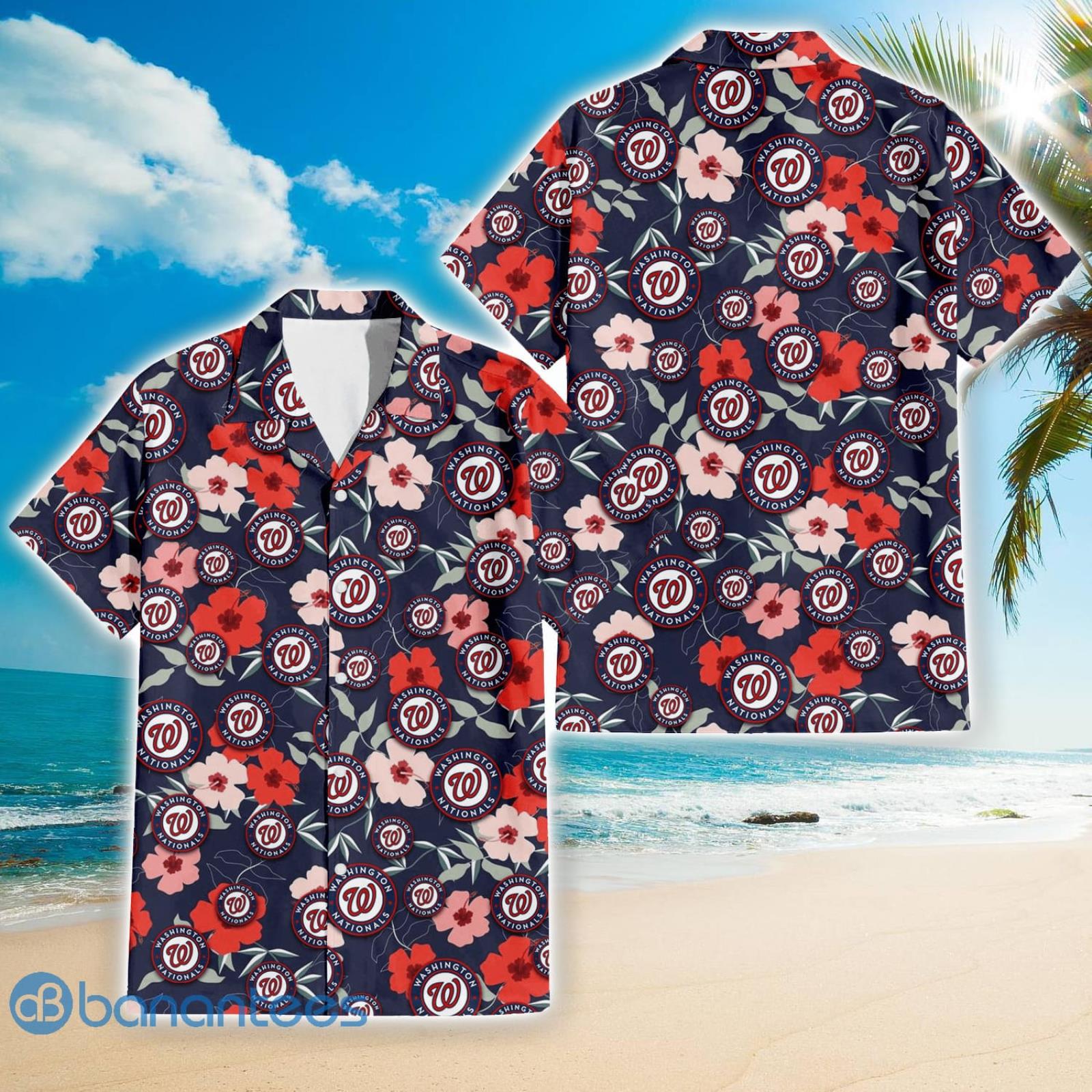 Washington Nationals White Porcelain Flower Pink Hibiscus All Over Printed  3D Hawaiian Shirt - Freedomdesign