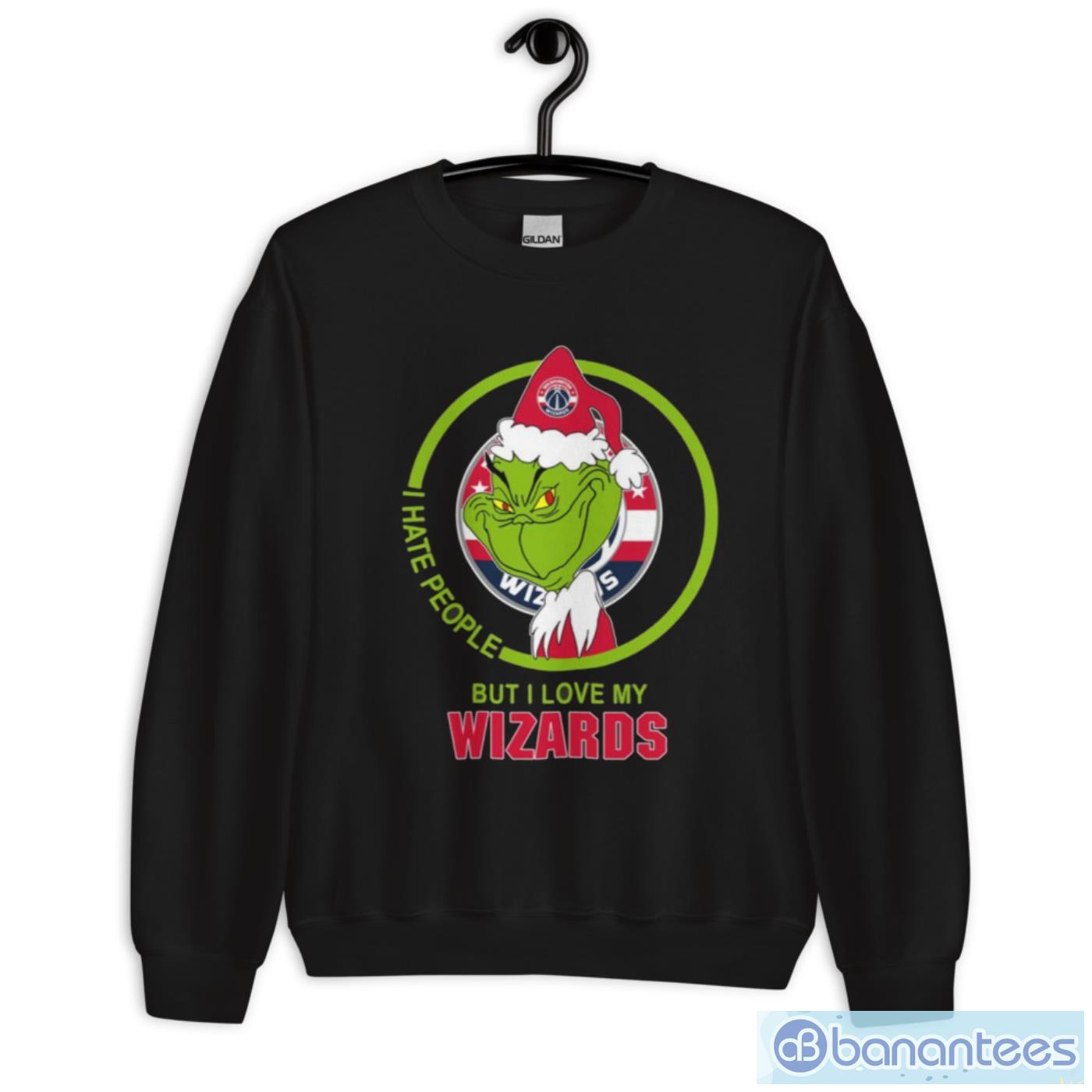 washington wizards nba christmas grinch i hate people but i love my favorite basketball team t shirt 2 image Washington Wizards NBA Christmas Grinch I Hate People But I Love My Favorite Basketball Team T Shirt - Unisex Heavy Blend Crewneck Sweatshirt