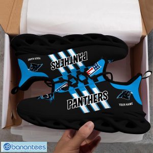 Custom Name Carolina Panthers Running Sneakers Striped Style Max Soul Shoes For Fans Product Photo 3