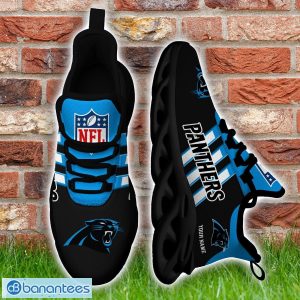 Custom Name Carolina Panthers Running Sneakers Striped Style Max Soul Shoes For Fans Product Photo 5