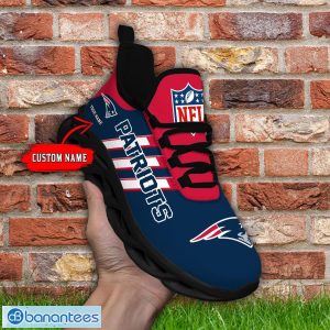 Custom Name New England Patriots Running Sneakers Striped Style Max Soul Shoes For Fans Product Photo 2