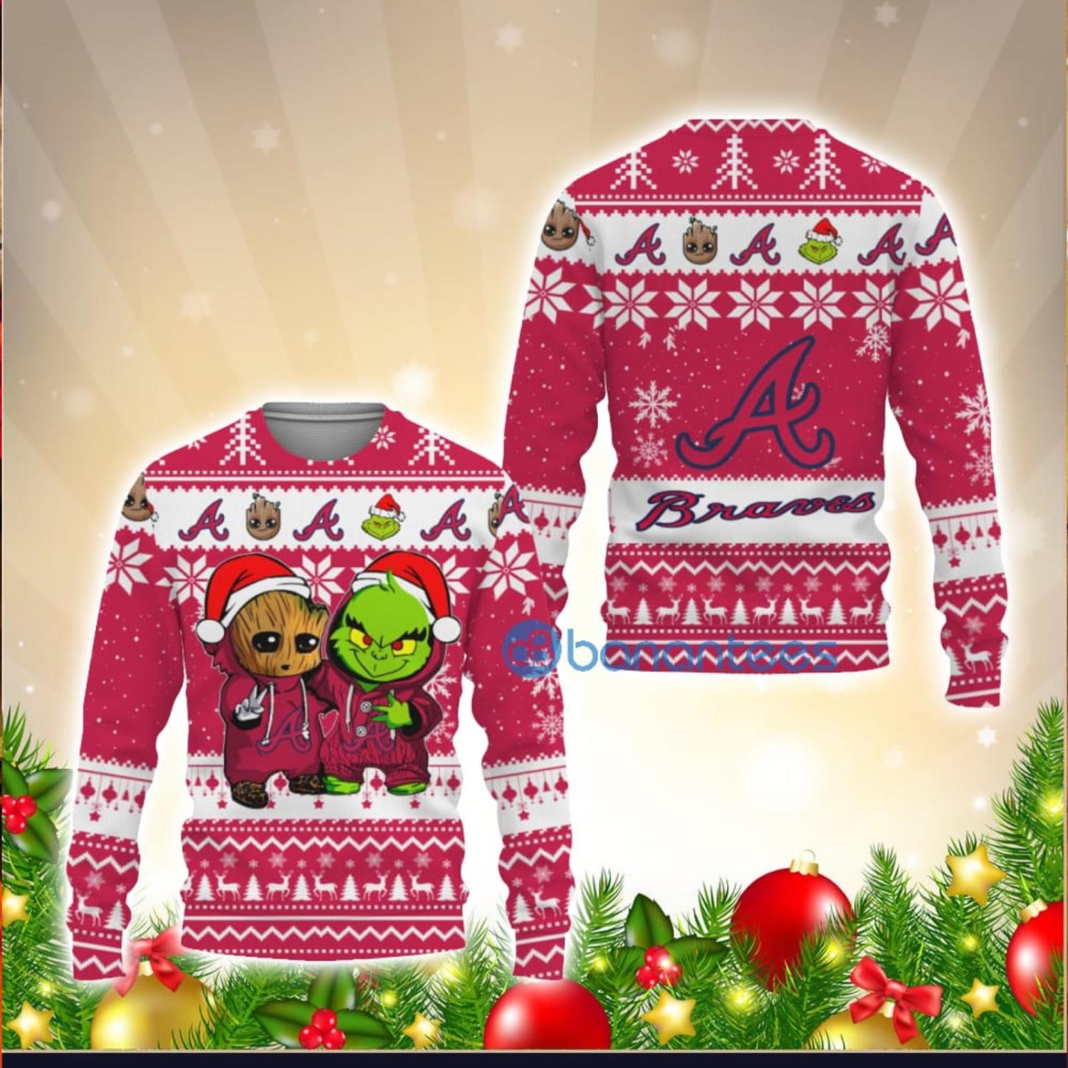 Santa Grinch I Will Loves Atlanta Braves Here Or There I Will Loves Atlanta  Braves Everywhere Christmas Shirt, Grinch Gifts For Him