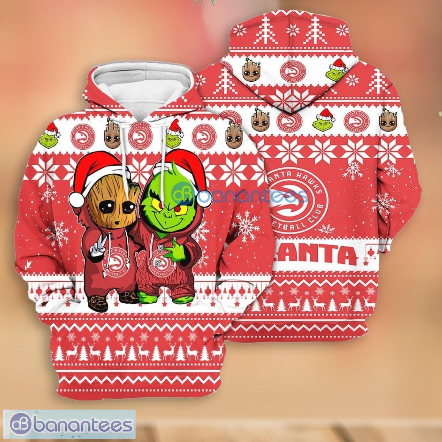 Washington Redskins Baby Groot And Grinch Best Friends 3D Hoodie Christmas  Sweater