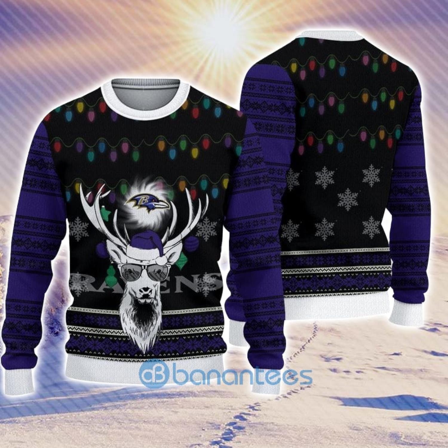Baltimore Ravens Christmas Cool Reindeer 3D Ugly Christmas Sweater For Fans  - Banantees