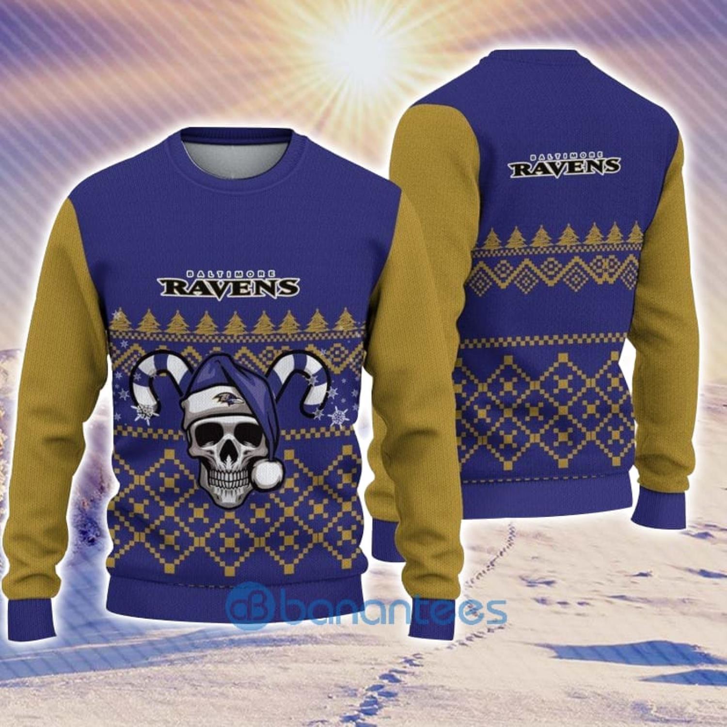 Baltimore Ravens Christmas Skull Halloween Ugly Christmas Sweater Xmas -  Banantees