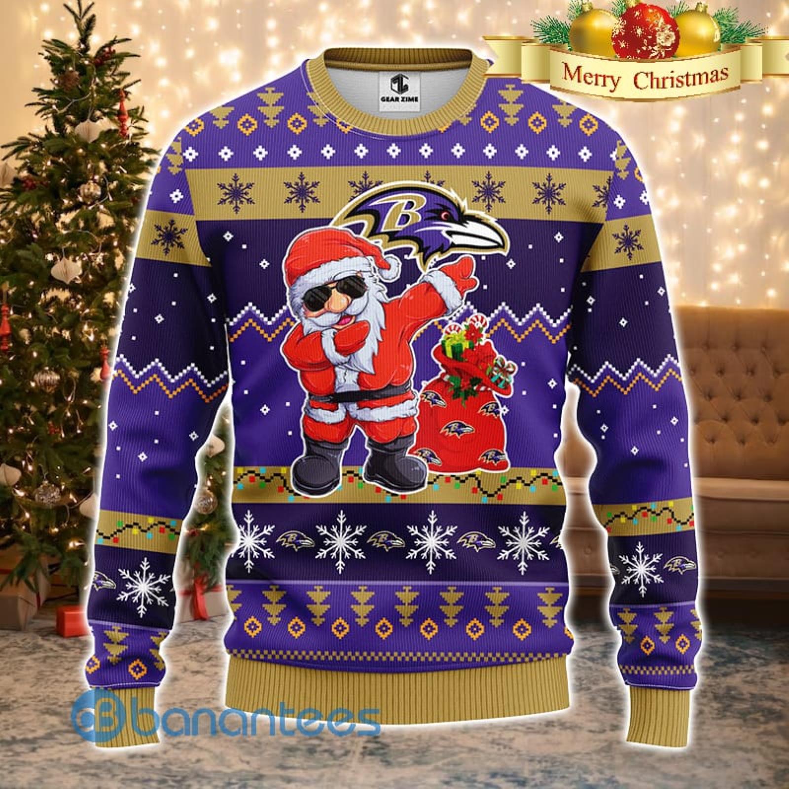 Baltimore Ravens Dab Santa Ugly Christmas Sweater - Banantees