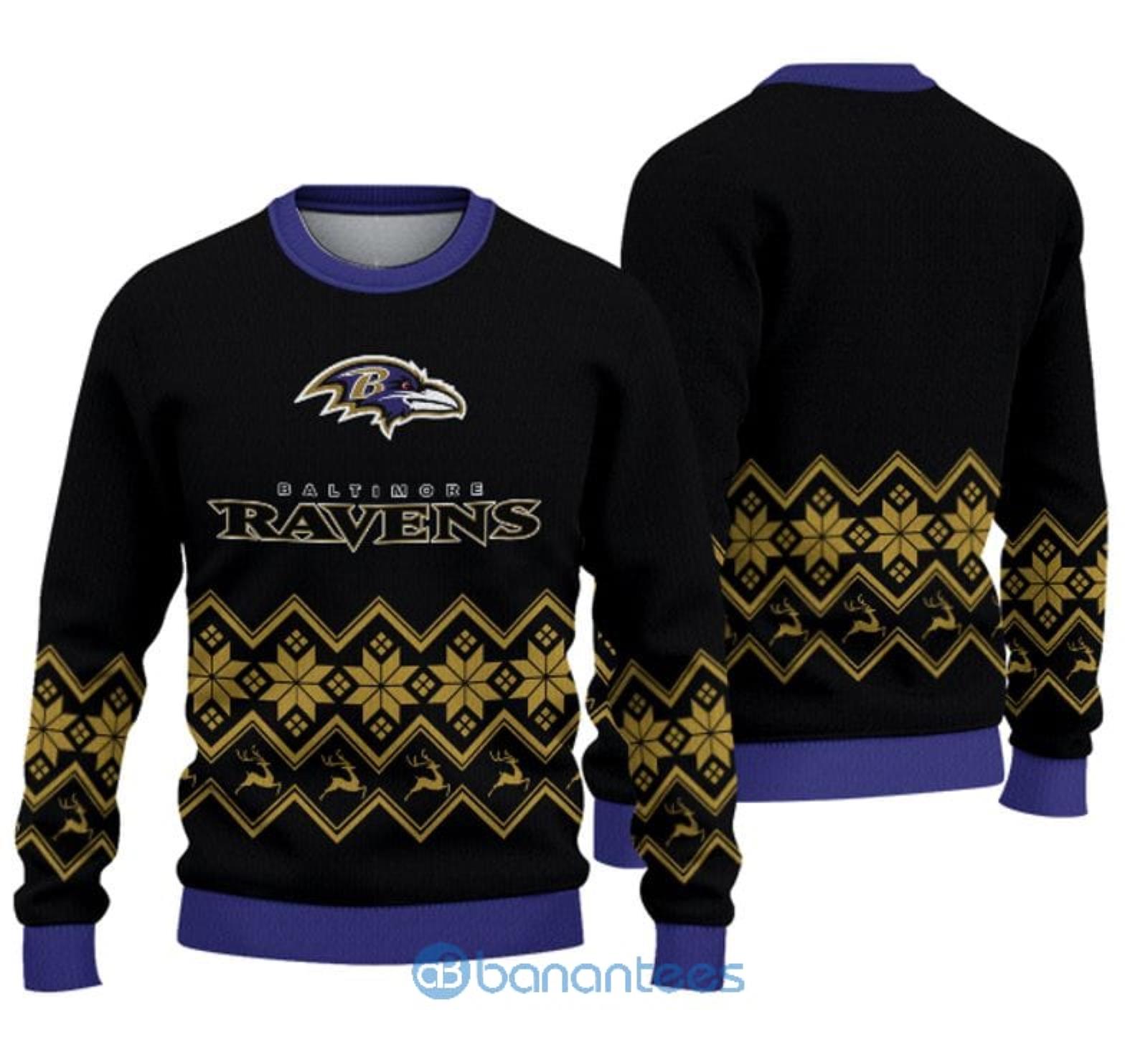 Baltimore Ravens Christmas Big Reindeer Pattern Christmas Gift 3D Ugly  Christmas Sweater - Limotees