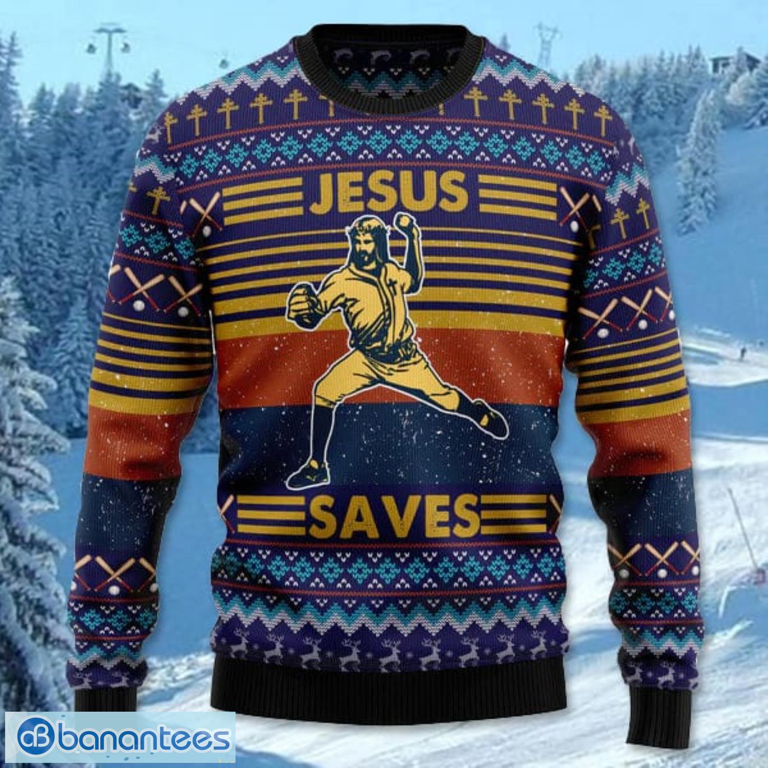 baseball jesus save all over printed 3d ugly christmas sweater noel men and women gift 1 image Baseball Jesus Save All Over Printed 3D Ugly Christmas Sweater Noel Men And Women Gift Product Photo 2
