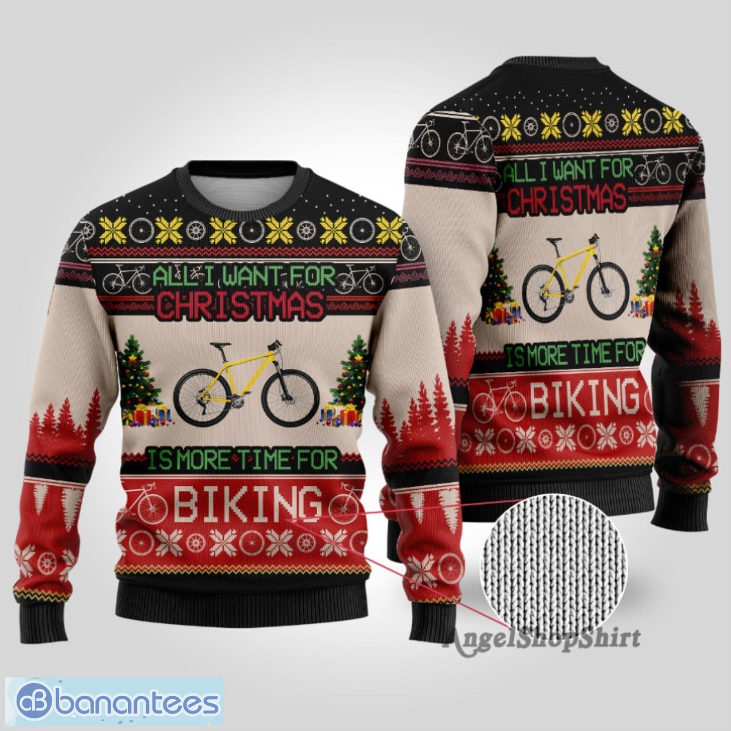 Bicycle Lovers All I Want For Christmas Is More Time For Biking Christmas Gift Ugly Christmas Sweater Product Photo 2