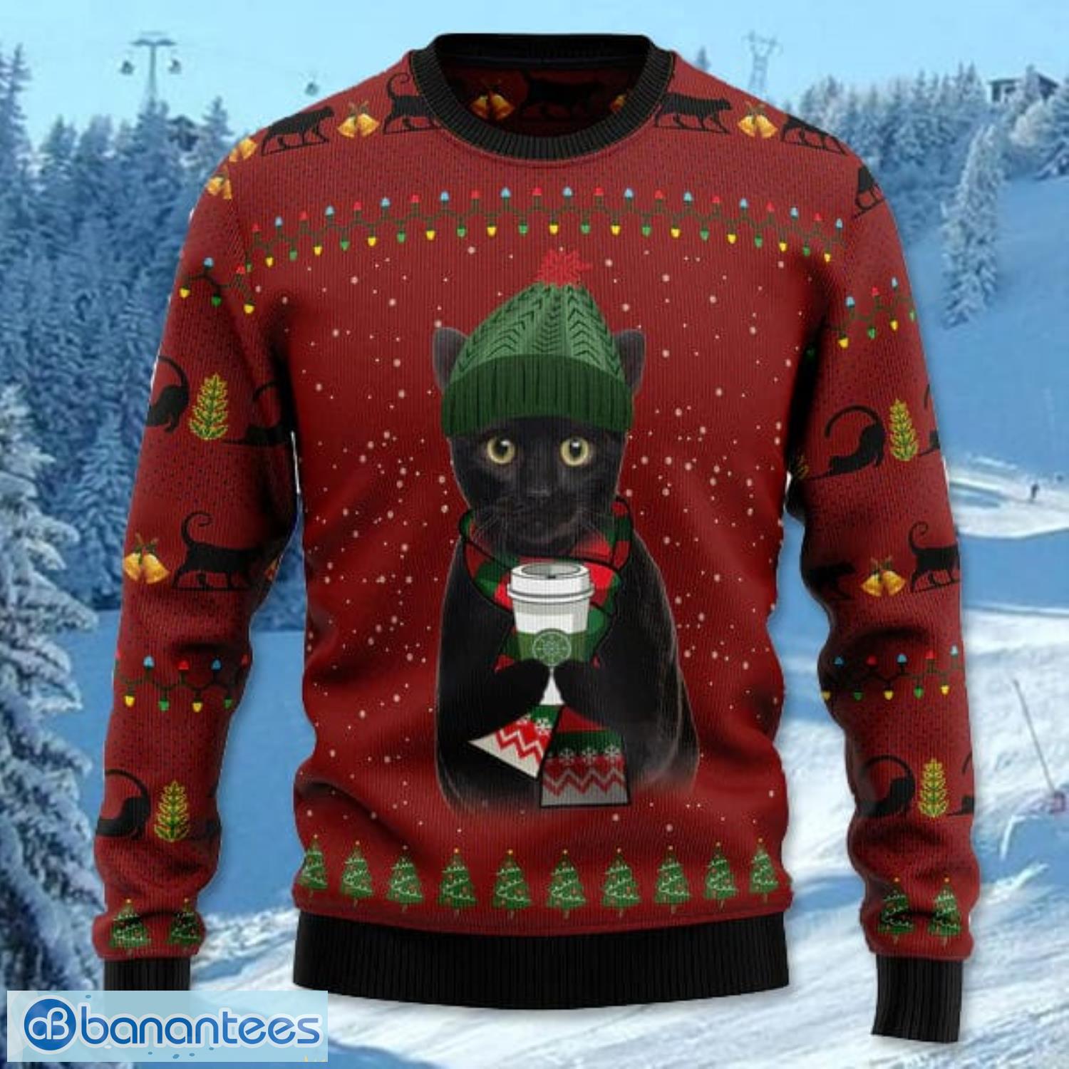 black cat coffee all over printed 3d ugly christmas sweater noel men and women gift 1 image Black Cat Coffee All Over Printed 3D Ugly Christmas Sweater Noel Men And Women Gift Product Photo 2