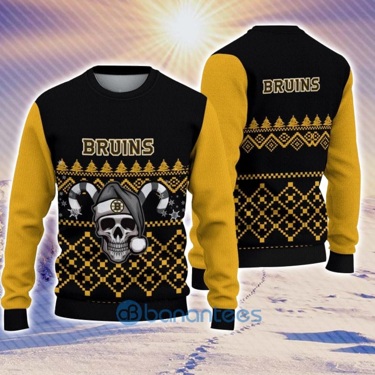 Boston Bruins Christmas Skull Halloween Ugly Christmas Sweater - Banantees