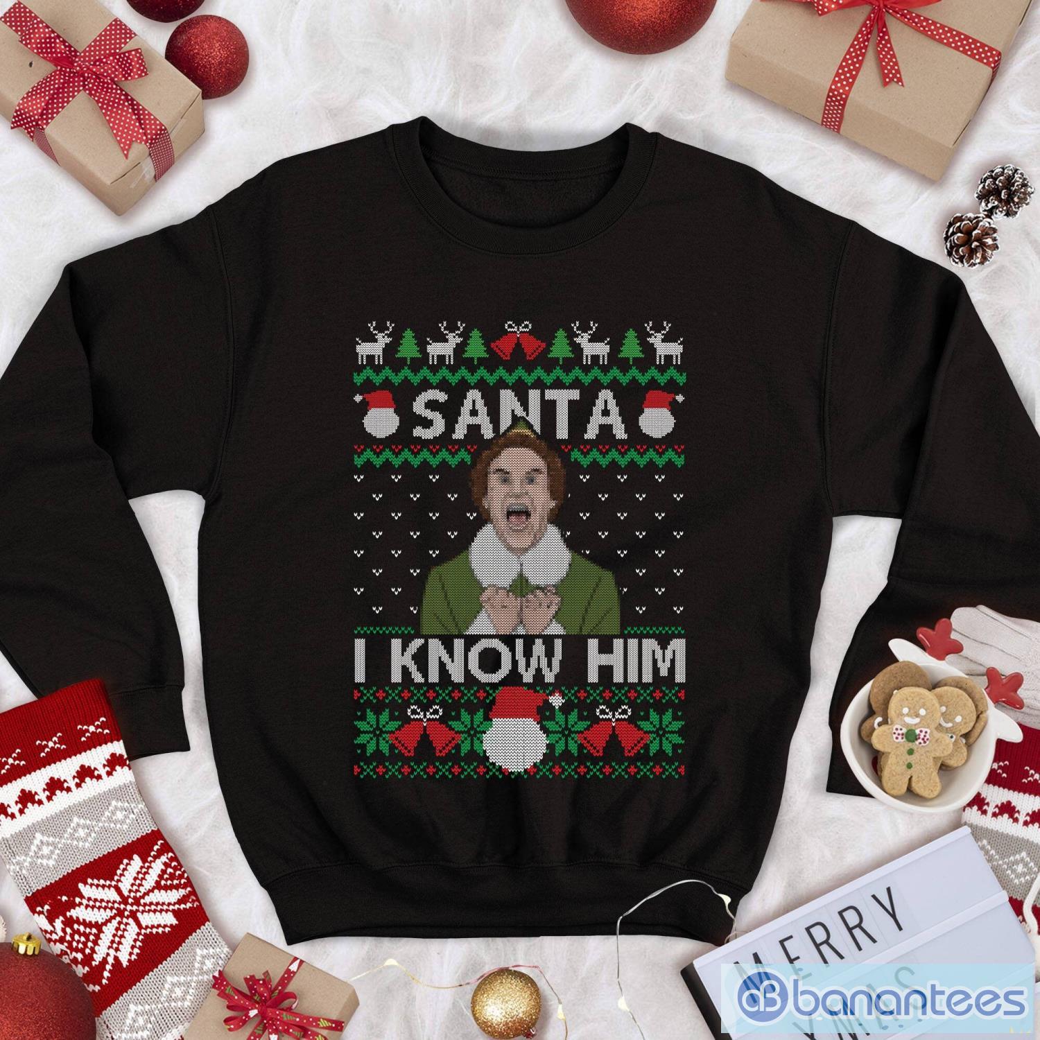 buddy elf ugly christmas elf santa i know him buddy elf christmas sweatshirt image Buddy Elf Ugly Christmas Elf Santa I know Him Buddy Elf Christmas Sweatshirt Product Photo 1