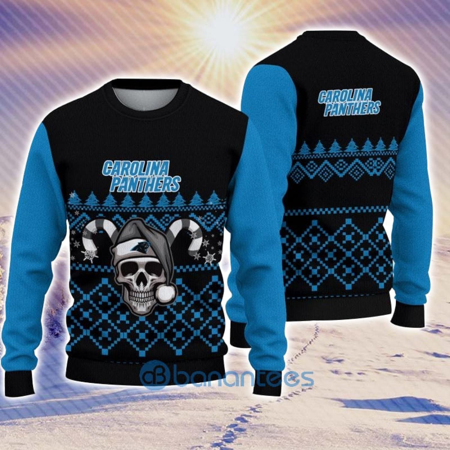 Skull Santa Hat Panthers Ugly Christmas Sweater