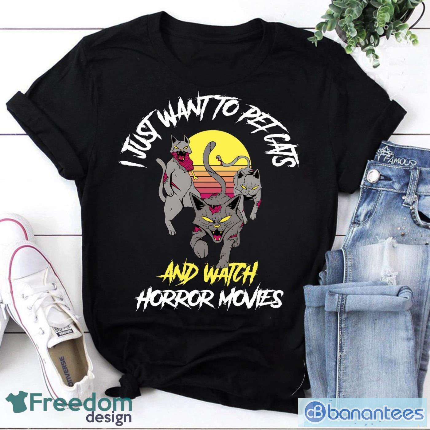 Cats And Horror Movies Funny Horror Movies Gift Classic Vintage T-Shirt Scary Movies Shirt Product Photo 1