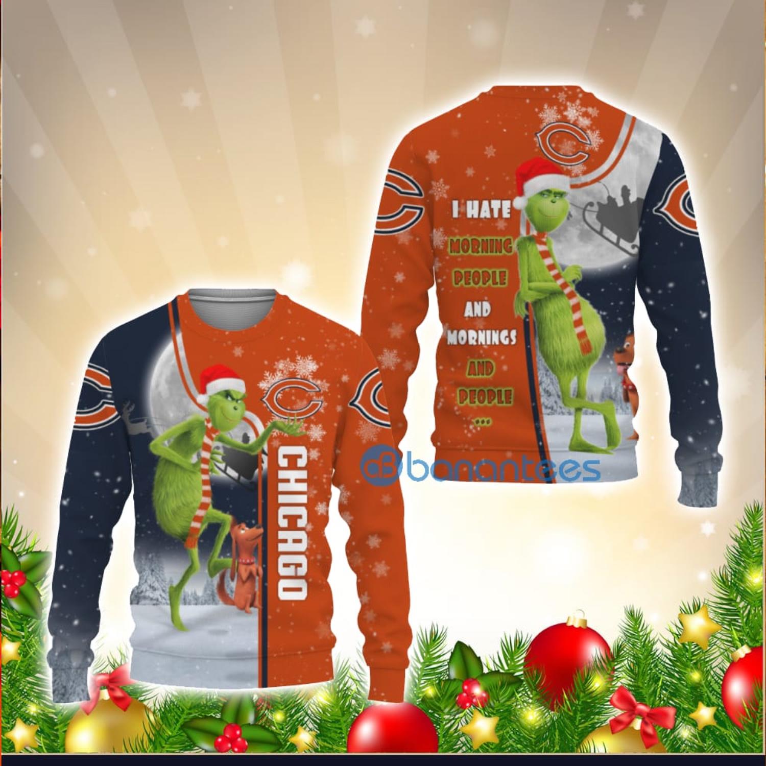 Chicago Bears Funny Grinch I Hate Morning People Ugly Christmas