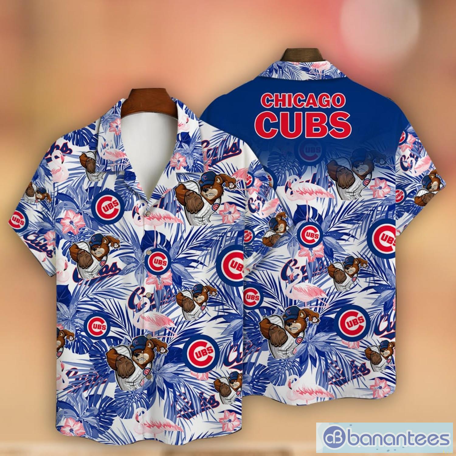 Chicago Cubs Major League Baseball Mascot And Hibiscus Pattern 3D Print Hawaiian Shirt New Trend For Fans Product Photo 1
