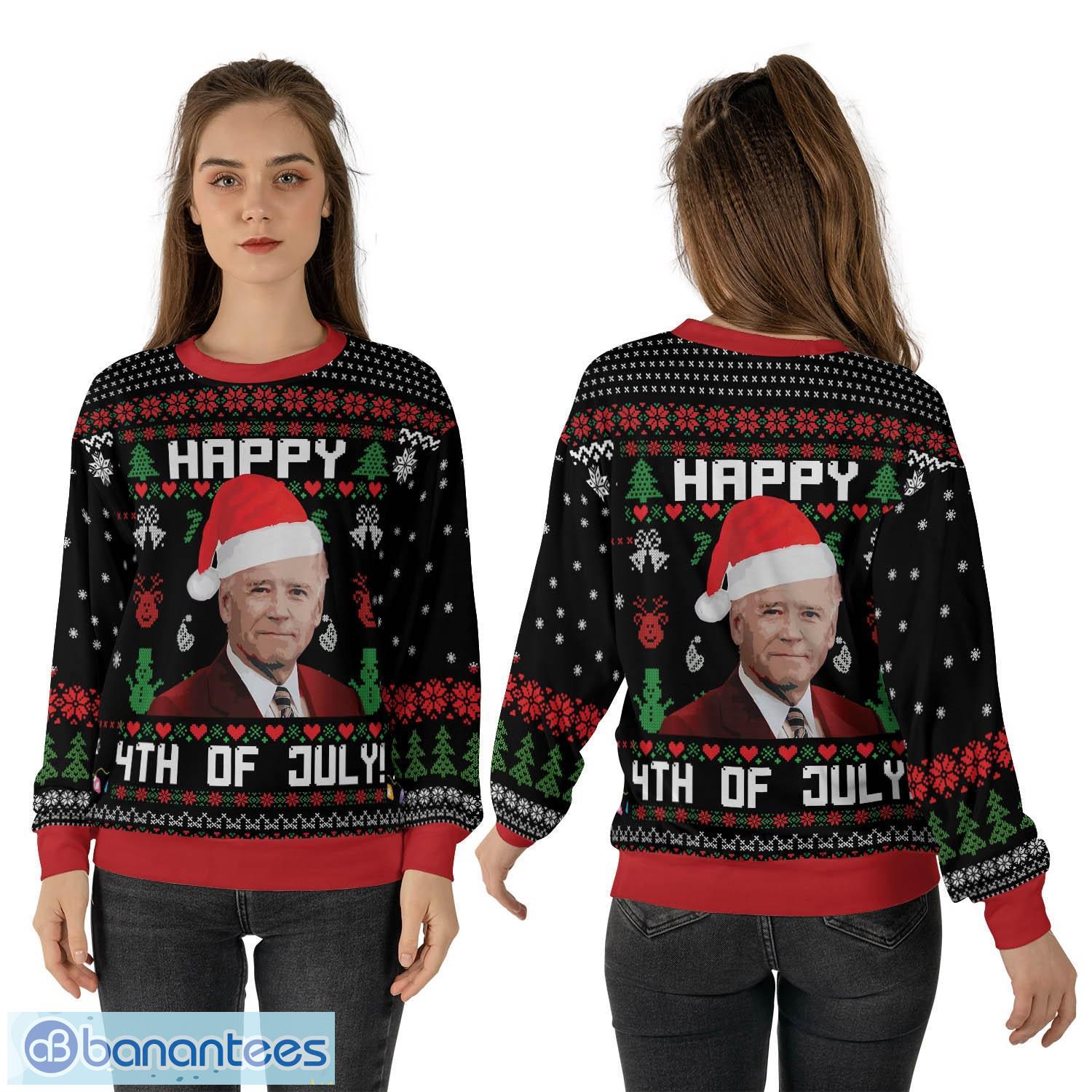 Christmas Funny Biden Head Happy 4th Of July Christmas Gift Ugly Christmas Sweater Product Photo 1
