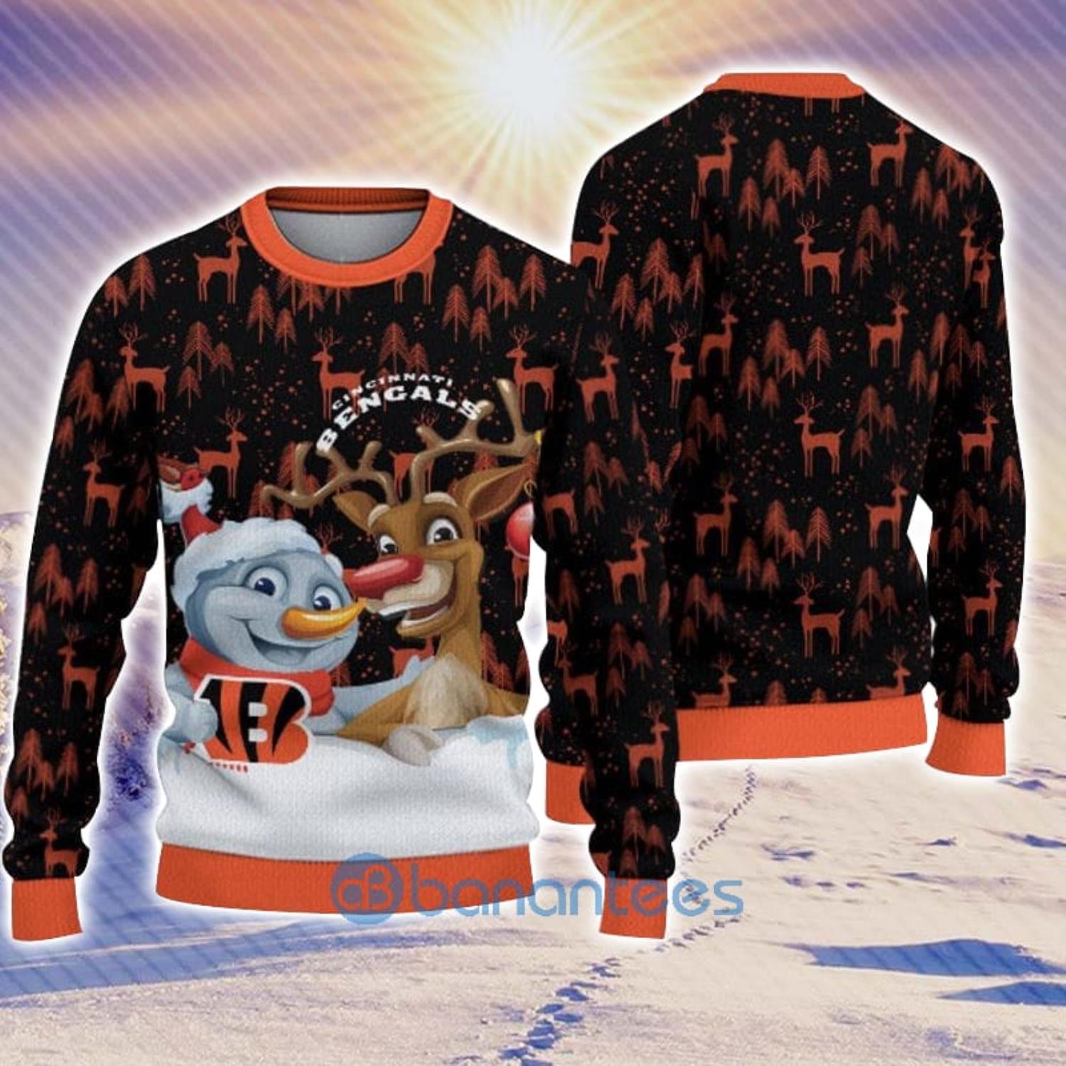 Cincinnati Bengals Logo Knitted Funny DJ Santa Ugly Christmas Sweater -  Banantees