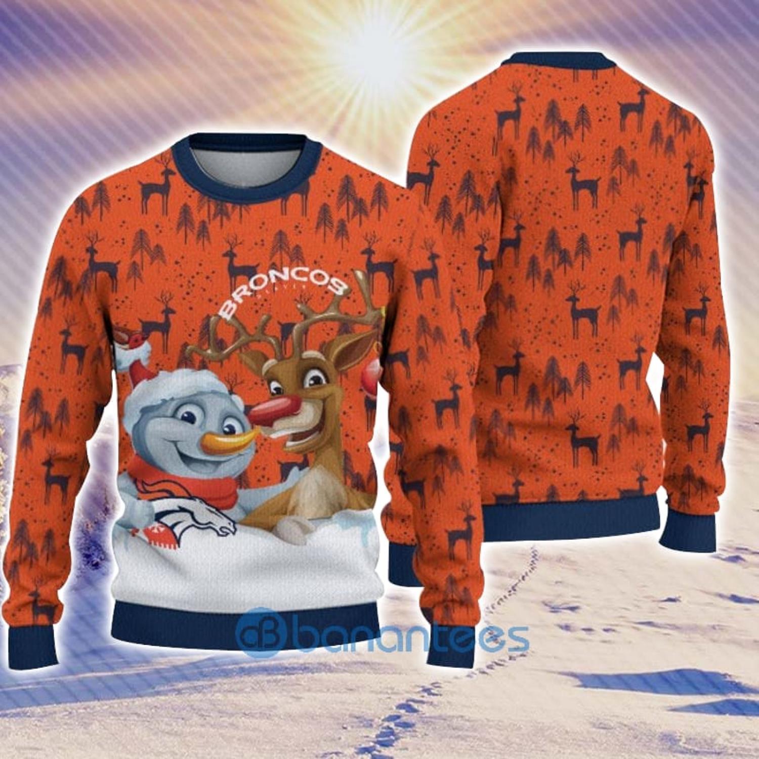 Denver Broncos Christmas Big Reindeer Pattern Christmas Gift 3D Ugly  Christmas Sweater - Banantees