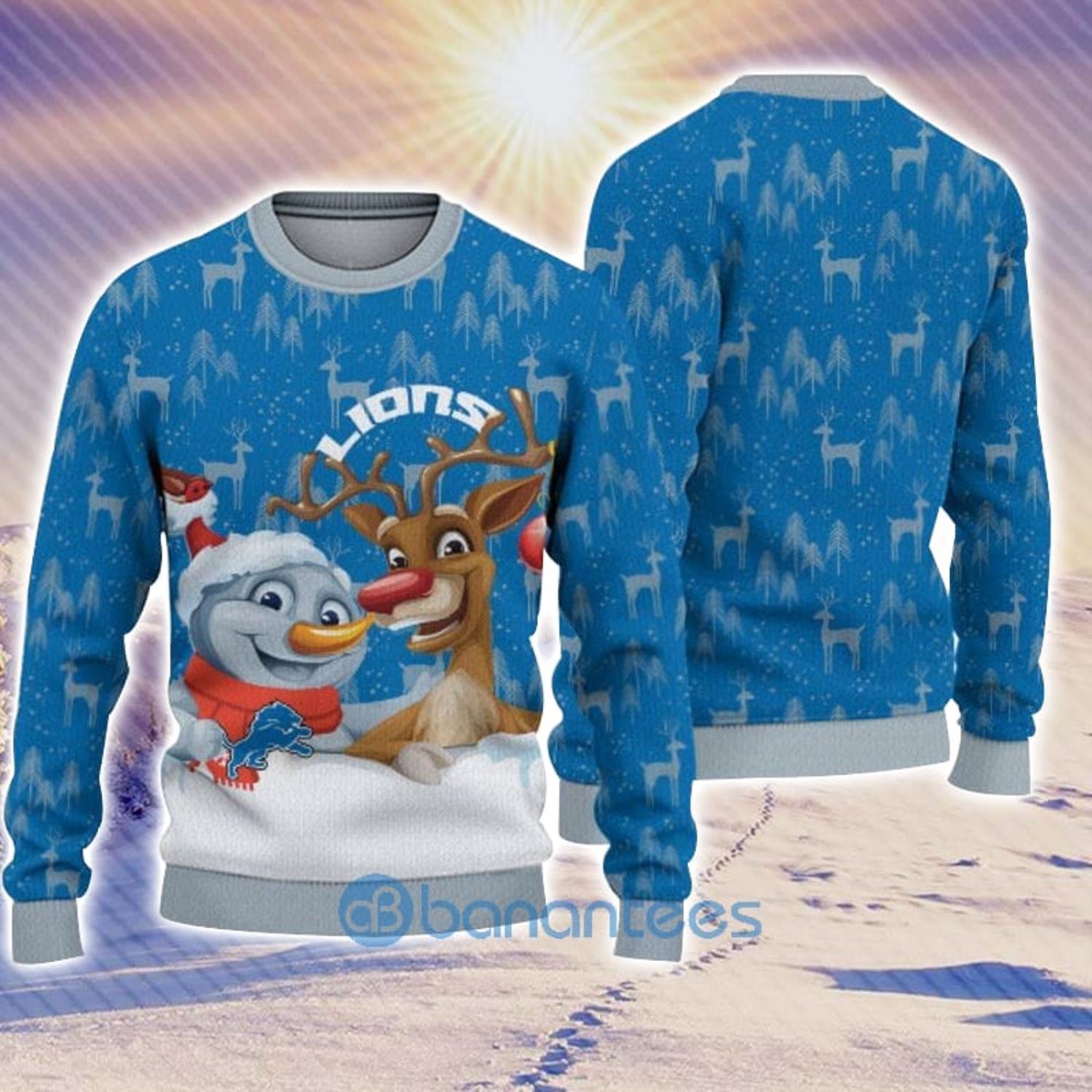 Detroit Lions Christmas Reindeer Winter Pattern Ugly Christmas Sweater  Christmas Gift For Family - Banantees