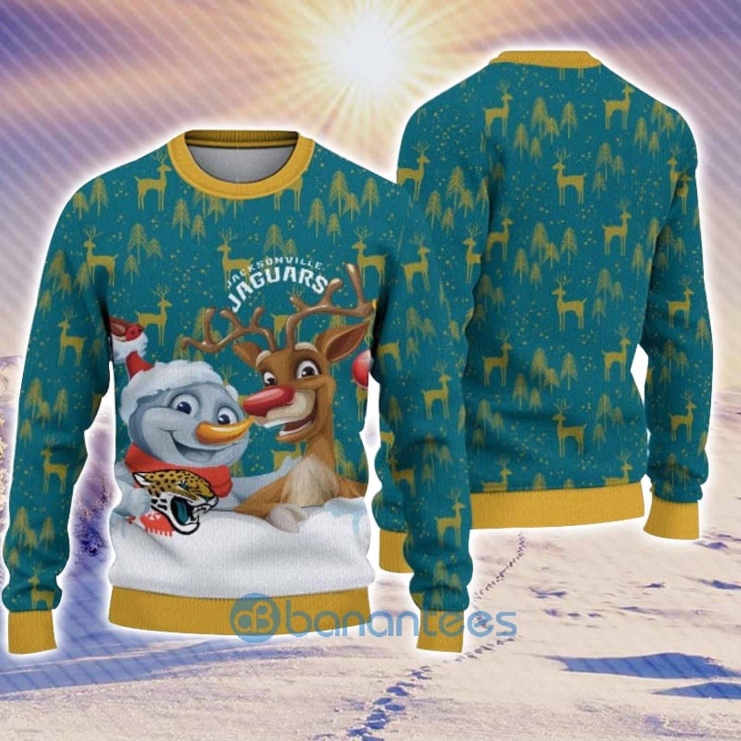 Jacksonville Jaguars Christmas Big Reindeer Pattern Christmas Gift 3D Ugly  Christmas Sweater - Banantees